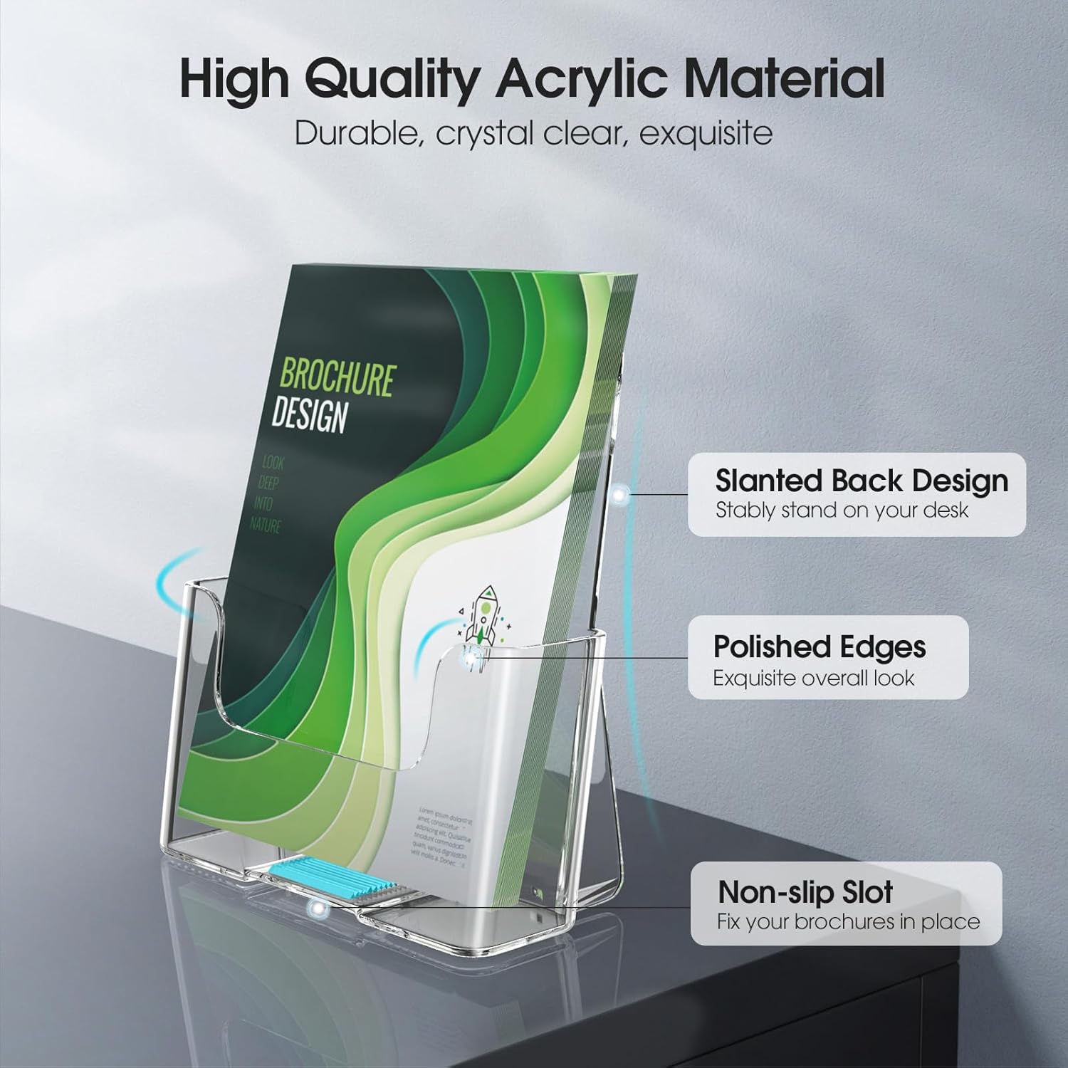 Wholesale MaxGear Acrylic Brochure Holder 6 x 8 inch, Display Stand Plastic Clear Flyer Holders for 5.5 x 8.5 inch, 5 x 7 inch Menu, Literature, Trifold Pamphlet, Magazine, Countertop or Wall Mount, 6 Pack China Factory Bulk Supply