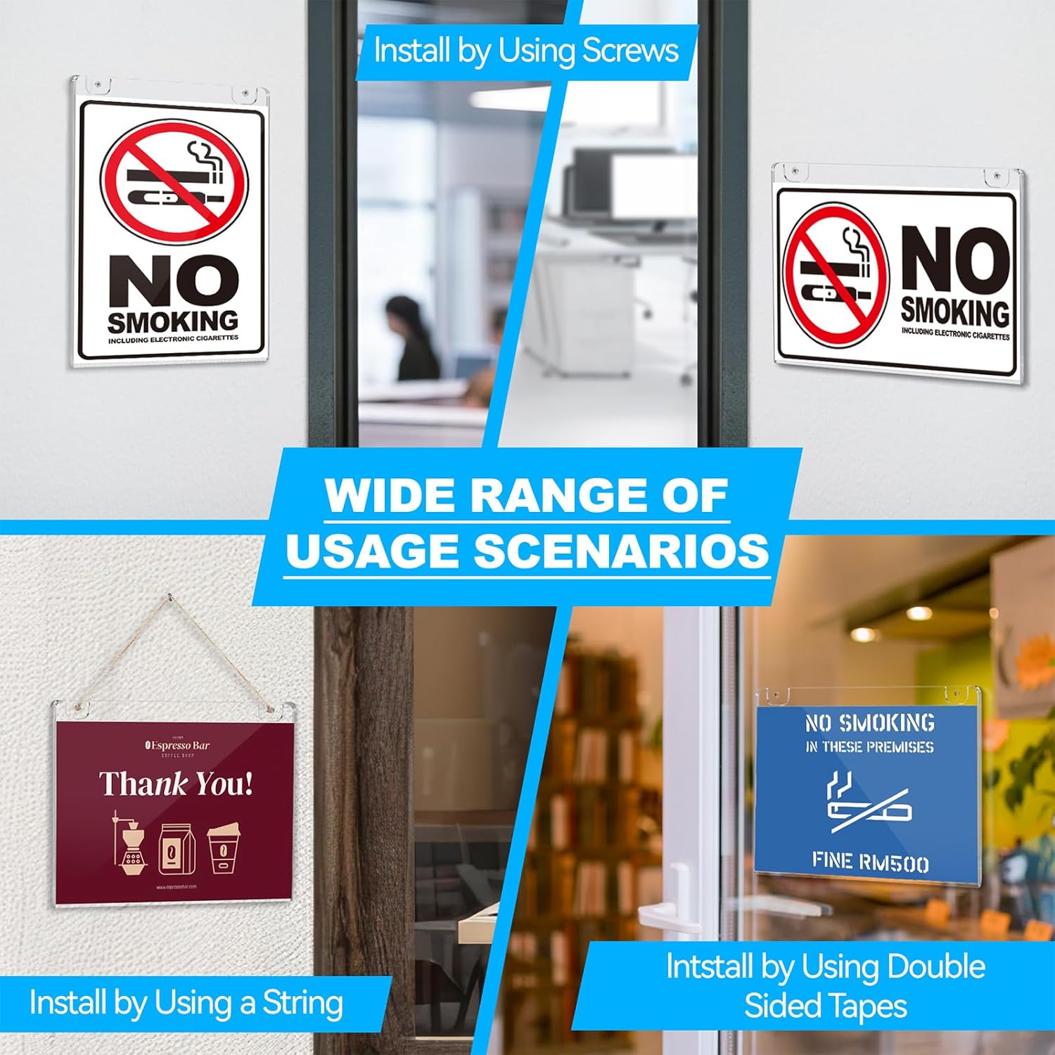 Wholesale EHWINE 4 Pack 8.5x11 Wall Mount Acrylic Sign Holder Horizontal, Acrylic Wall Sign Photo Menu Flyer Display Holder, Plastic Clear Picture Adhesive Frames for Office Party (Provide Mounting Screws) China Factory Bulk Supply