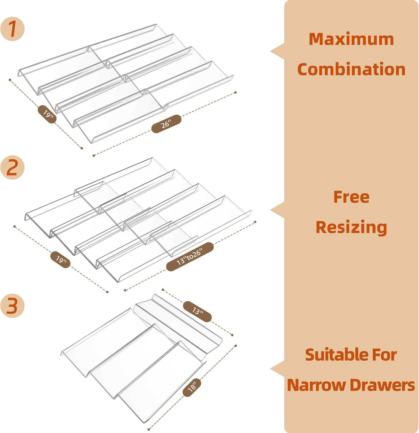 Private Label Goabroa Expandable Spice Organizer, 8 Pack 4 Tier Clear Spice Rack, 13" to 26" Wide, Kitchen Spice Organization for Drawer/Countertop Dropshipping Friendly
