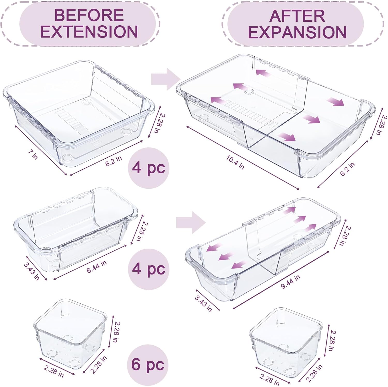 Private Label 14 Pcs Clear Drawer Organizer, Adjustable Drawer Storage Box, 3-Size Desk Drawer Organizer, Acrylic Storage Bins for Makeup, Cosmetic, Kitchen Utensils, Bedroom Dressers Tool Organizer for Gadgets Factory Direct Price