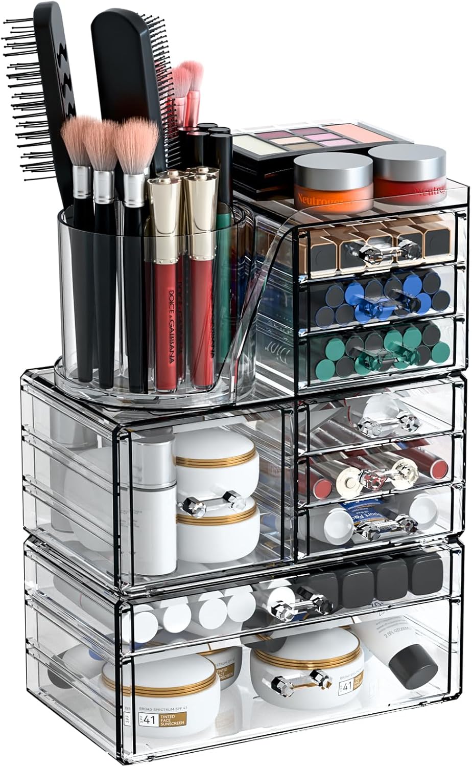Private Label 3 Pack Clear Makeup Organizer Countertop,9 Drawers Bathroom Vanity Organizer with Make up Brush Holder,Make up Organizers for Counter,Skincare Organizers for Dresser Top Beauty,Hair Product Organizer Factory Direct Price