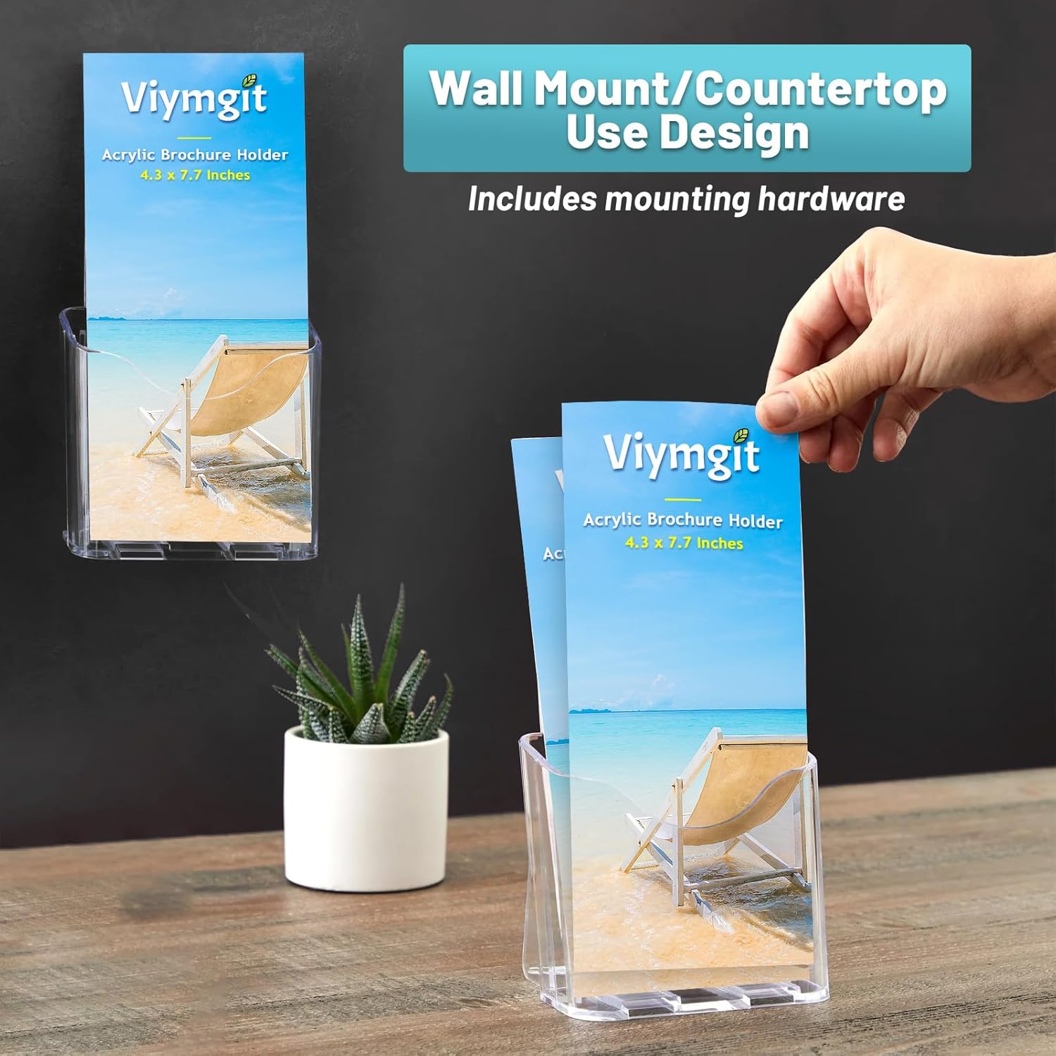 Wholesale Brochure Holder Stand, 12 Pack 4 inches Acrylic Pamphlet Display Stand Wall Mount/Countertop, Clear Plastic Trifold Rack Card Holder for Organizer Flyer, Leaflets, Document, Literature China Factory Bulk Supply