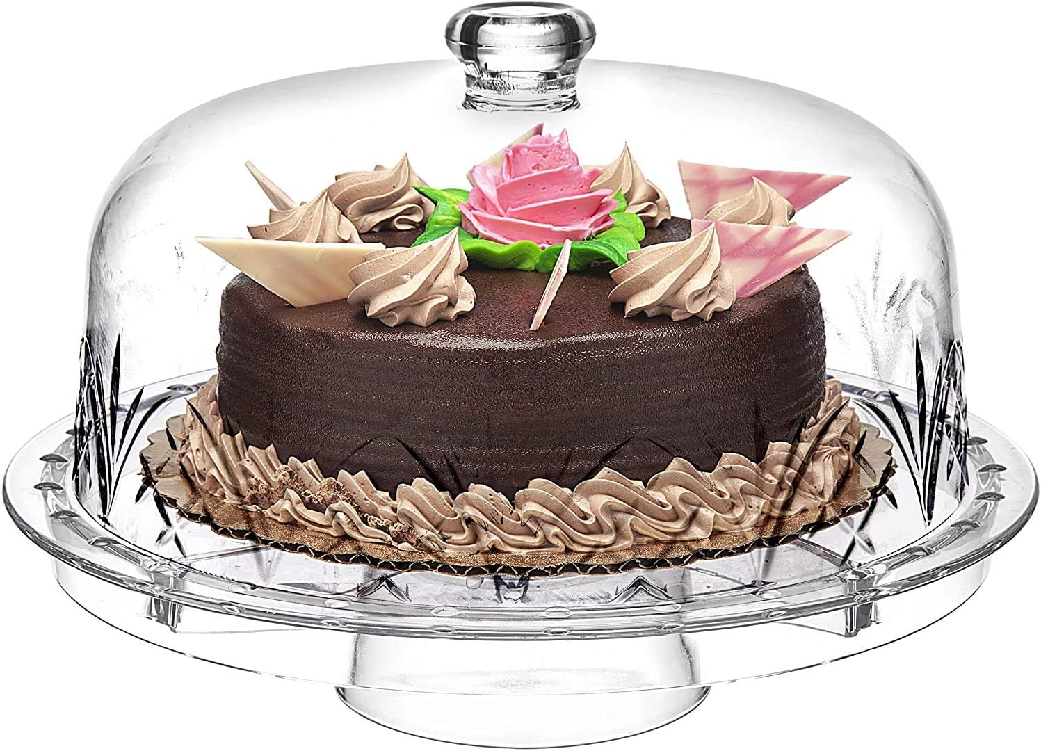 Private Label Godinger 6 in 1 Cake Stand and Serving Plate Platter with Dome Cover, Multi-Purpose Use, Shatterproof and Reusable Acrylic - Dublin Collection OEM Wholesale Manufacturer