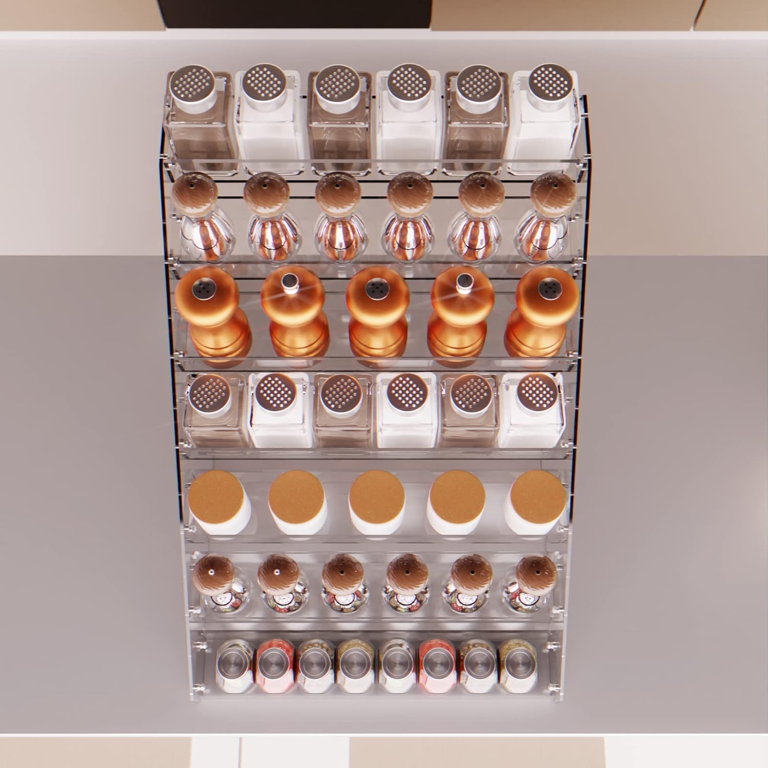 Private Label Tiered Spice Rack Acrylic, 7 Tier Clear Spice Rack Organizer for Cabinet, Vertical Spice Rack Shelf Durable Kitchen Seasoning Organizer for Countertop, Cabinet, Pantry, Kitchen Storage (7 Tier) Dropshipping Friendly