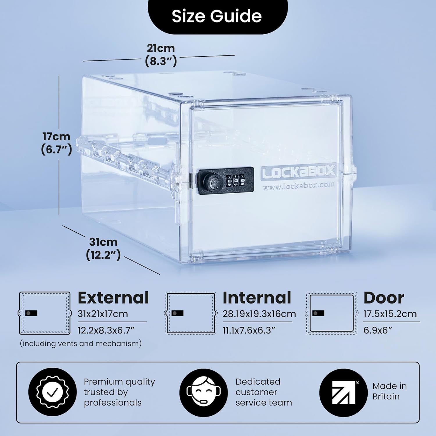 Private Label Lockabox One™ | Premium Lock Box | 10 Litre Combination Lock Box For Food, Medicine & Home Safety | External Size 12 x 8 x 6.6 inches (Crystal) Custom Mold Development