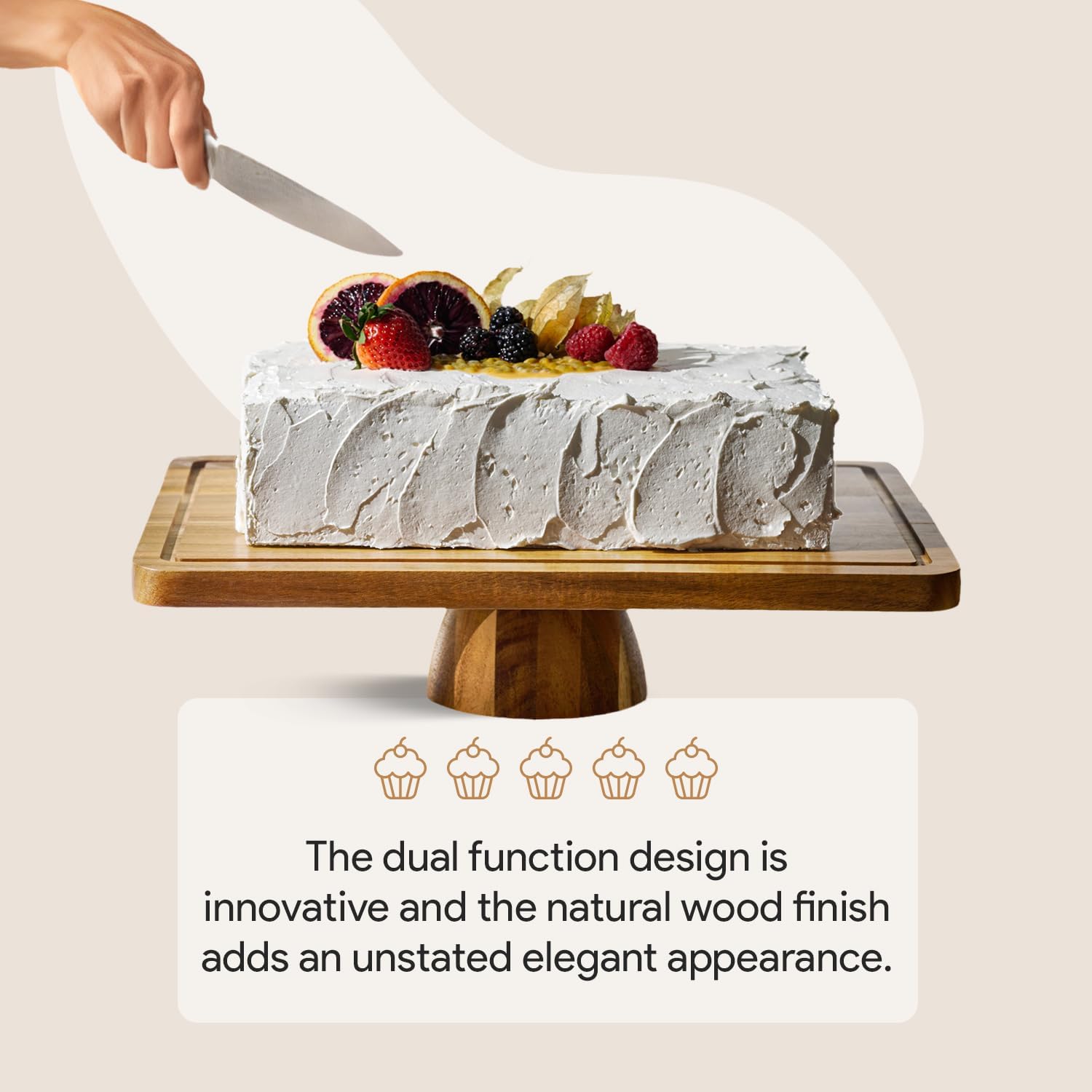 Wholesale OEM ODM Acacia Wood Cake Stand with Lid - Rectangular Cake Holder, 2-in-1 Dessert Table Display Set & Charcuterie Board for Cheese, Chips, Fruit Platter, Large Acrylic Cake Dome Cover, No Glass Factory & Supplier