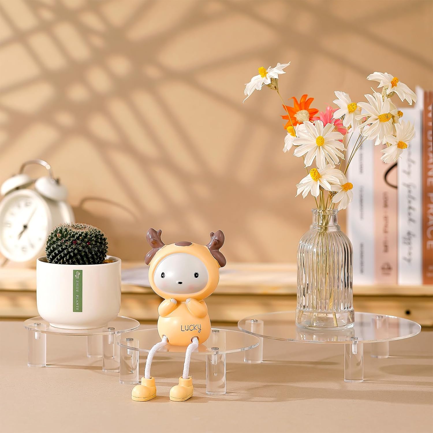 Private Label 3 Pcs Round Acrylic Display Riser Clear Round Stands Clear Pedestal Riser Board for Home Decor and Organizer(5'',6'',8'') OEM Wholesale Manufacturer