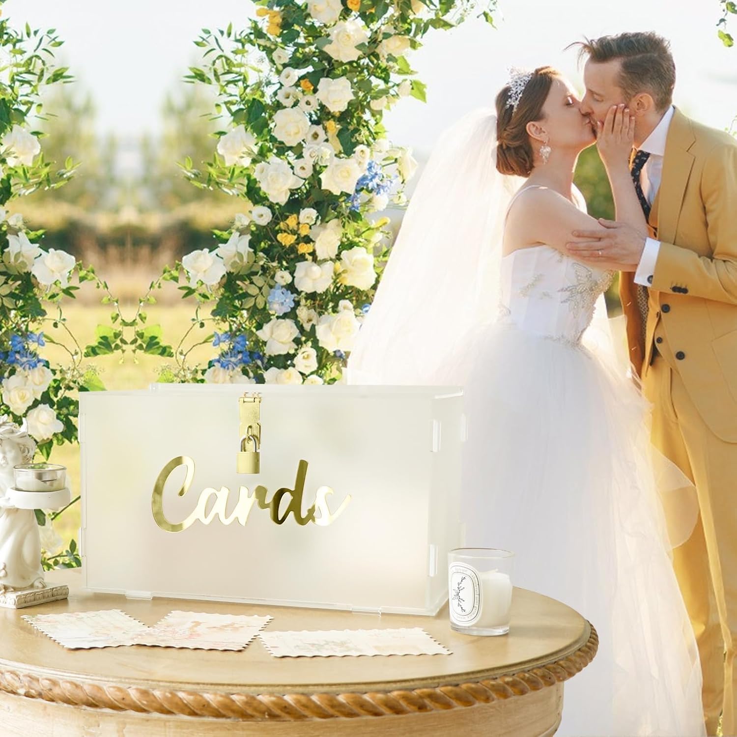 ODM OurWarm Frosted Acrylic Wedding Card Box with Lock, Large Gift Card Box for Wedding Reception with Slot and String Light Custom Mold Development