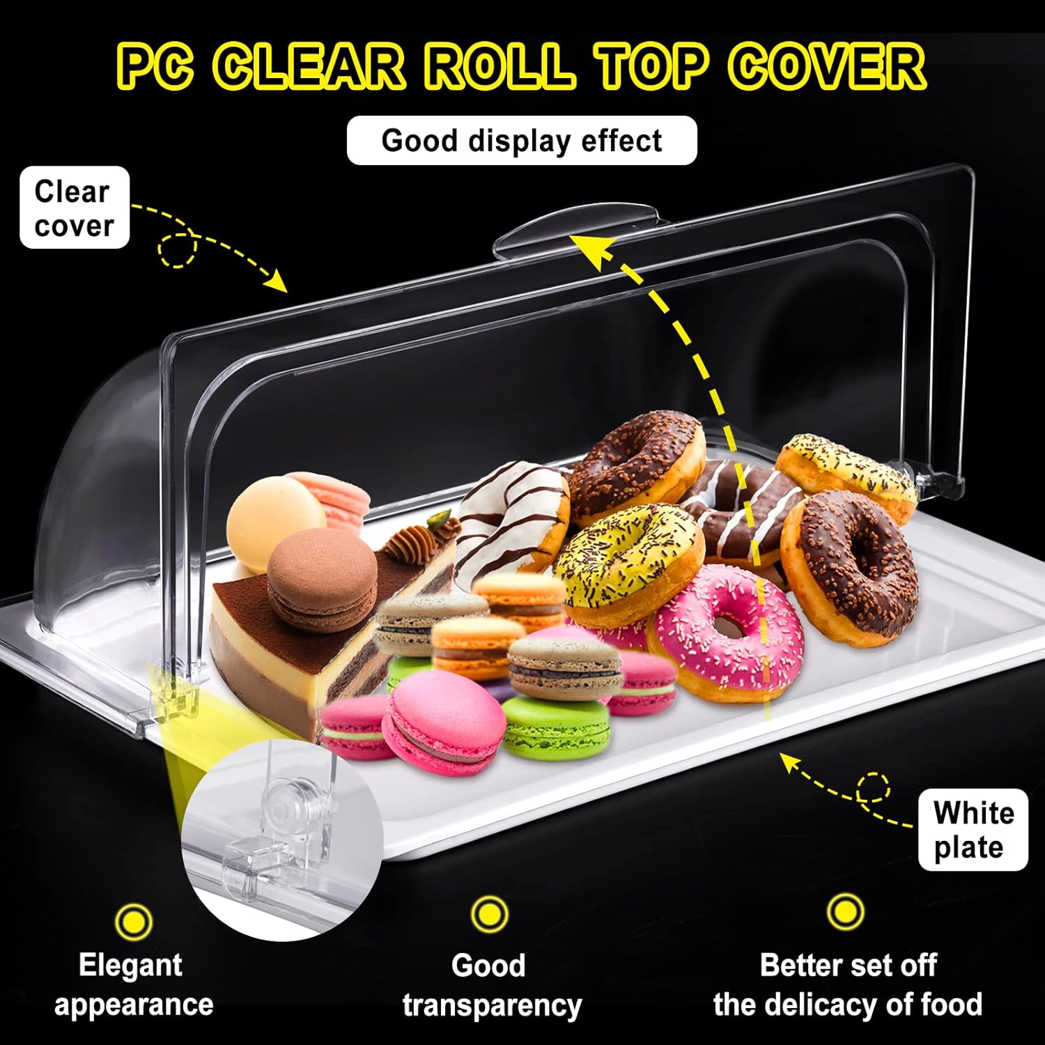 Wholesale OEM ODM Food Serving Display Tray with Clear Roll Top Cover Reusable Platter Cake Pastry Dessert Display Tray Plate Case with Lid for Food Buffet Factory & Supplier