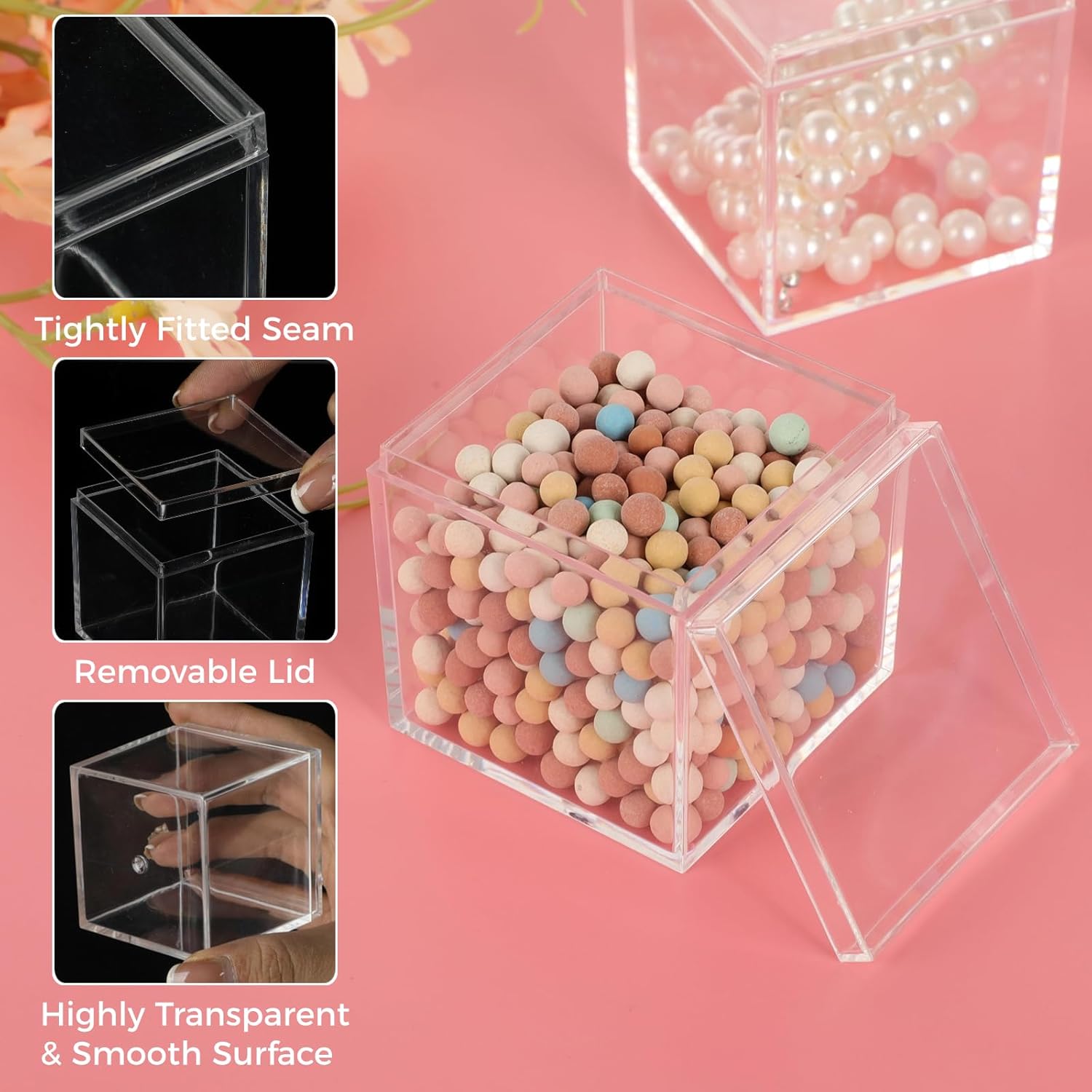 Private Label 40 Pcs Acrylic Boxes - Clear Small Square Display Boxes, 2.2 x 2.2 x 2.2 in, With Lids for Candy, Pill, Earring, Jewelry, Tiny Beads Wholesale Manufacturer