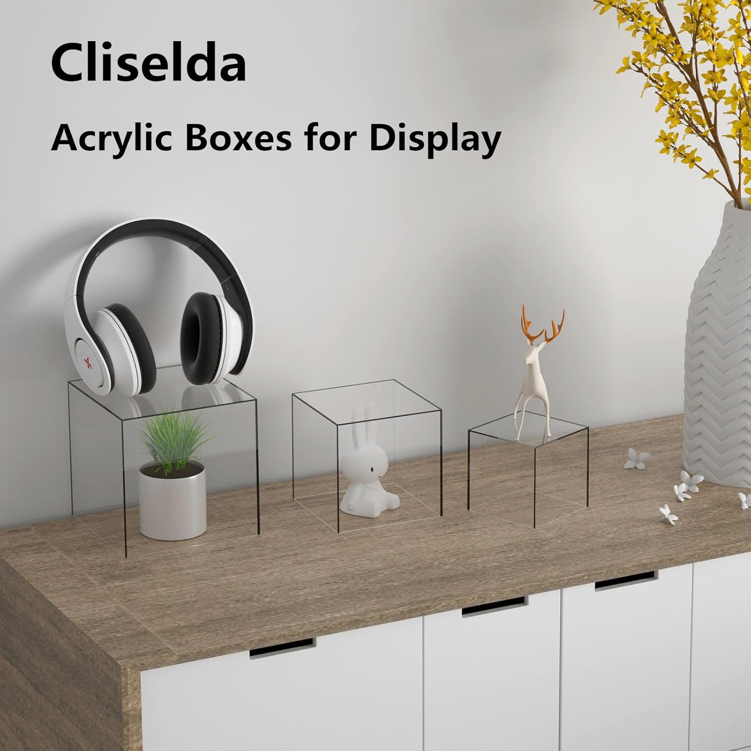 ODM Clisela 3pcs Acrylic Cube Display Stands Box Risers with Hollow Bottoms, Food Risers for Buffet Table, Decorative Display Stand Shelf for Dessert Collectibles Jewelry Figures Show - Clear 3" 4" 5" Custom Logo Service