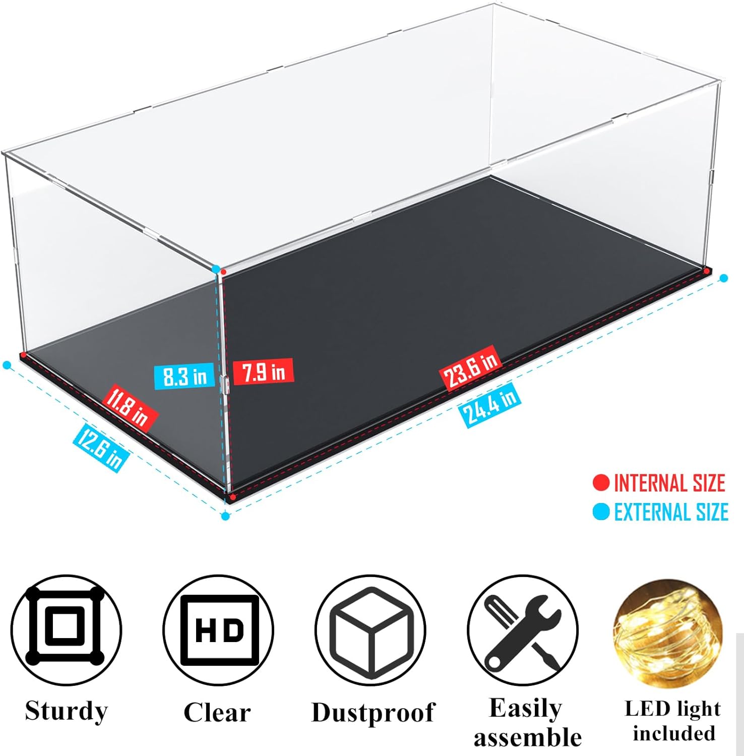 Wholesale OEM ODM DuvinDD Acrylic Display Case for 1/8 Scale Model Car Large Lego Display Case for 42096 42083 Showcase Countertop Clear Display Box Dustproof Storage Acrylic Box with Black Base(23.6x11.8x7.8inch) Factory & Supplier