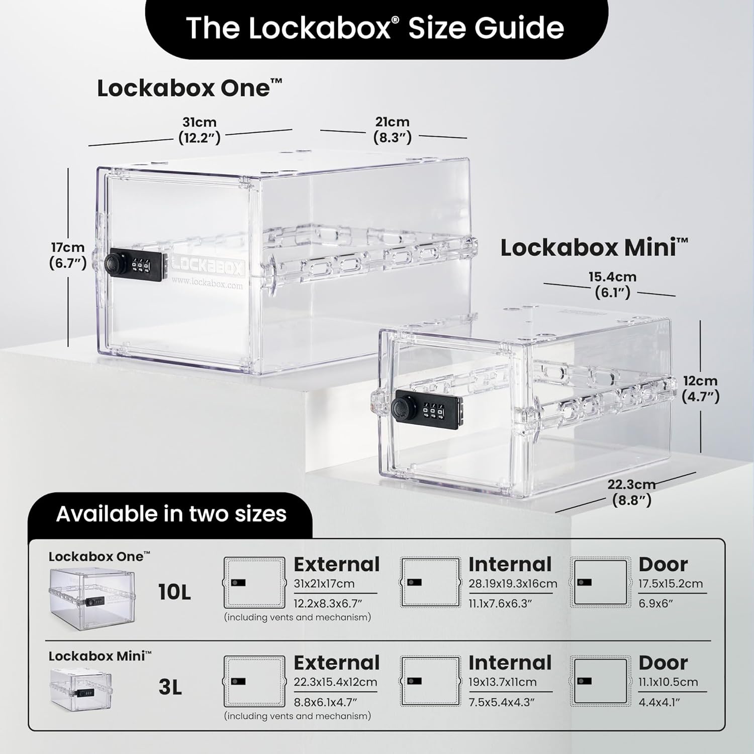 Private Label Lockabox One™ | Premium Lock Box | 10 Litre Combination Lock Box For Food, Medicine & Home Safety | External Size 12 x 8 x 6.6 inches (Crystal) Custom Mold Development