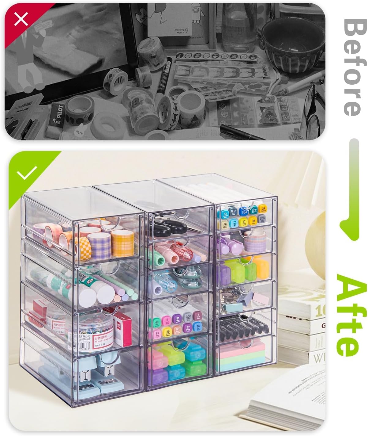 Private Label Clear Acrylic Organizer with Drawers | 15-Drawer Desktop Unit | Makeup & Desk Organization and Storage Box for Office, Craft, Vanity Table, Bathroom, Home Essentials Custom Logo Service