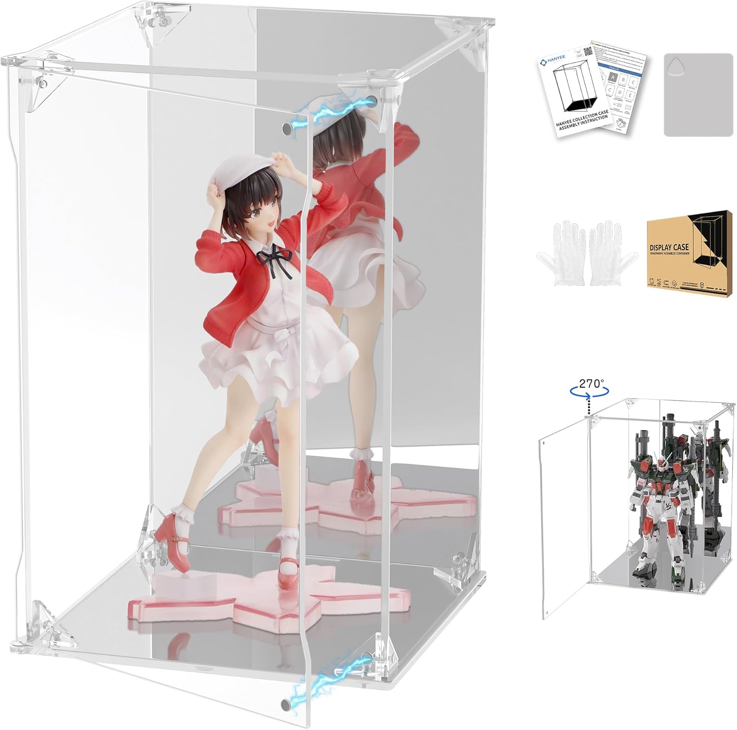 Clear Acrylic Display Case with Mirrored Back and Base, UV Protected Acrylic Box with Magnetic Door, Dustproof Display Box Showcase for Collectibles, Figures, Models, Toys (6x6x10inch)