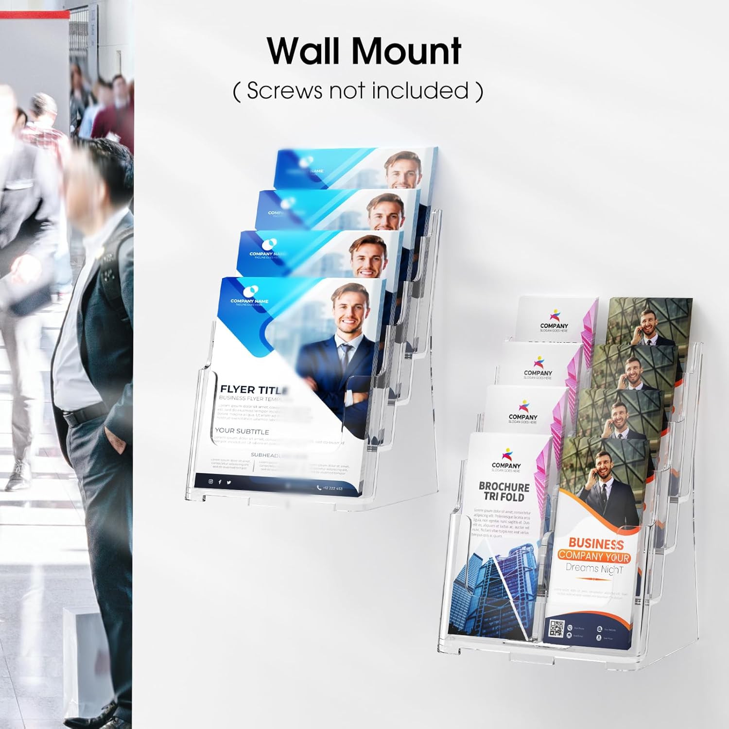 Wholesale MaxGear Acrylic Brochure Holder 8.5 x 11 inch, 4 Tier Clear Literature Organizer Magazine Stand Display with Removable Divider for 4 x 9 inch Brochures, Pamphlet, Wall Mount or Countertop, 1 Pack China Factory Bulk Supply