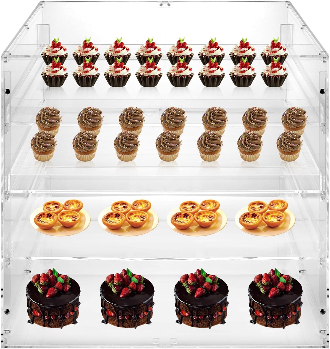 3 Tray Acrylic Bakery Display Case, 18.7 x 17.7 x 17.7 Inch Clear Countertop Pastry Display with Door for Bakery Dessert Cupcake