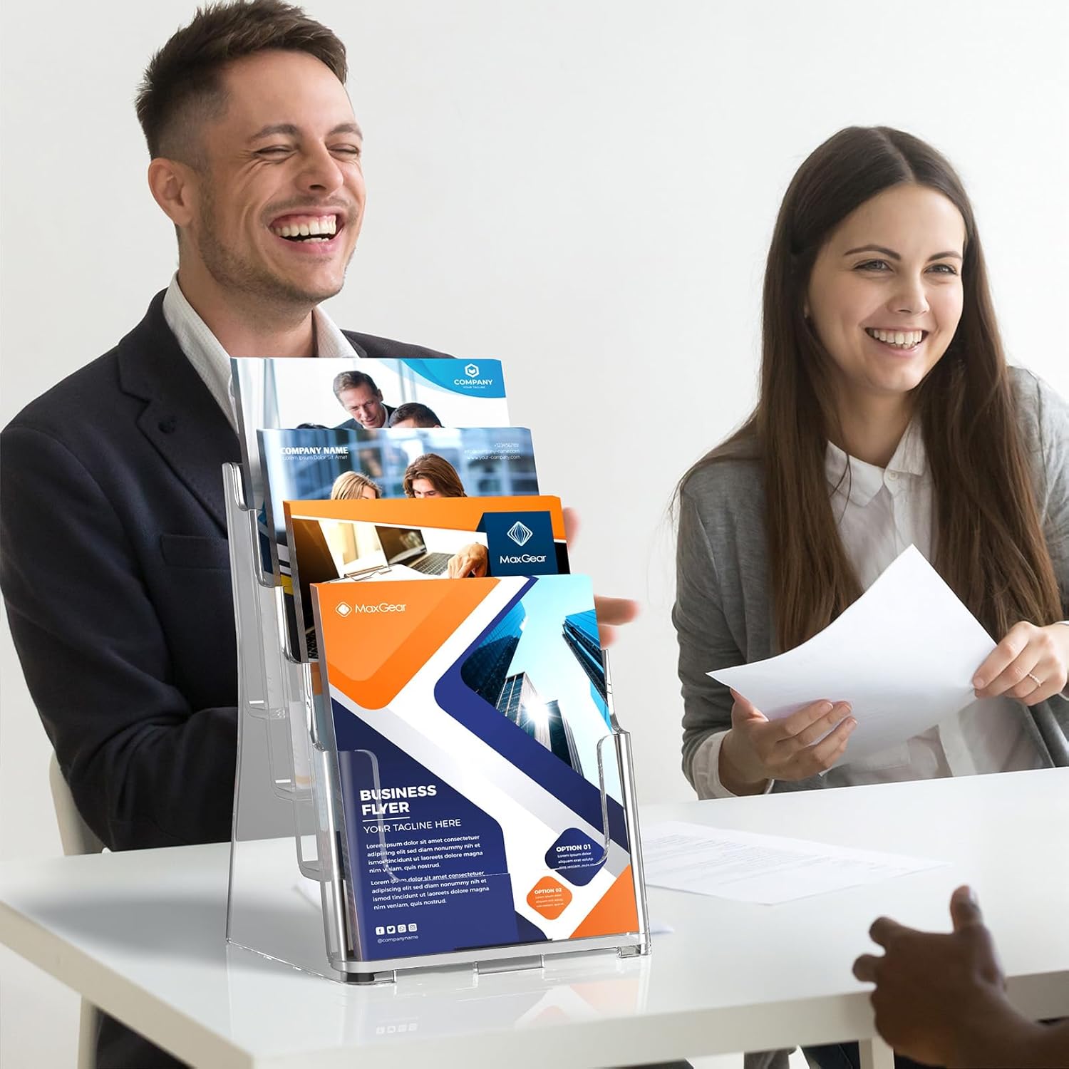 Wholesale MaxGear Acrylic Brochure Holder 8.5 x 11 inch, 4 Tier Clear Literature Organizer Magazine Stand Display with Removable Divider for 4 x 9 inch Brochures, Pamphlet, Wall Mount or Countertop, 1 Pack China Factory Bulk Supply
