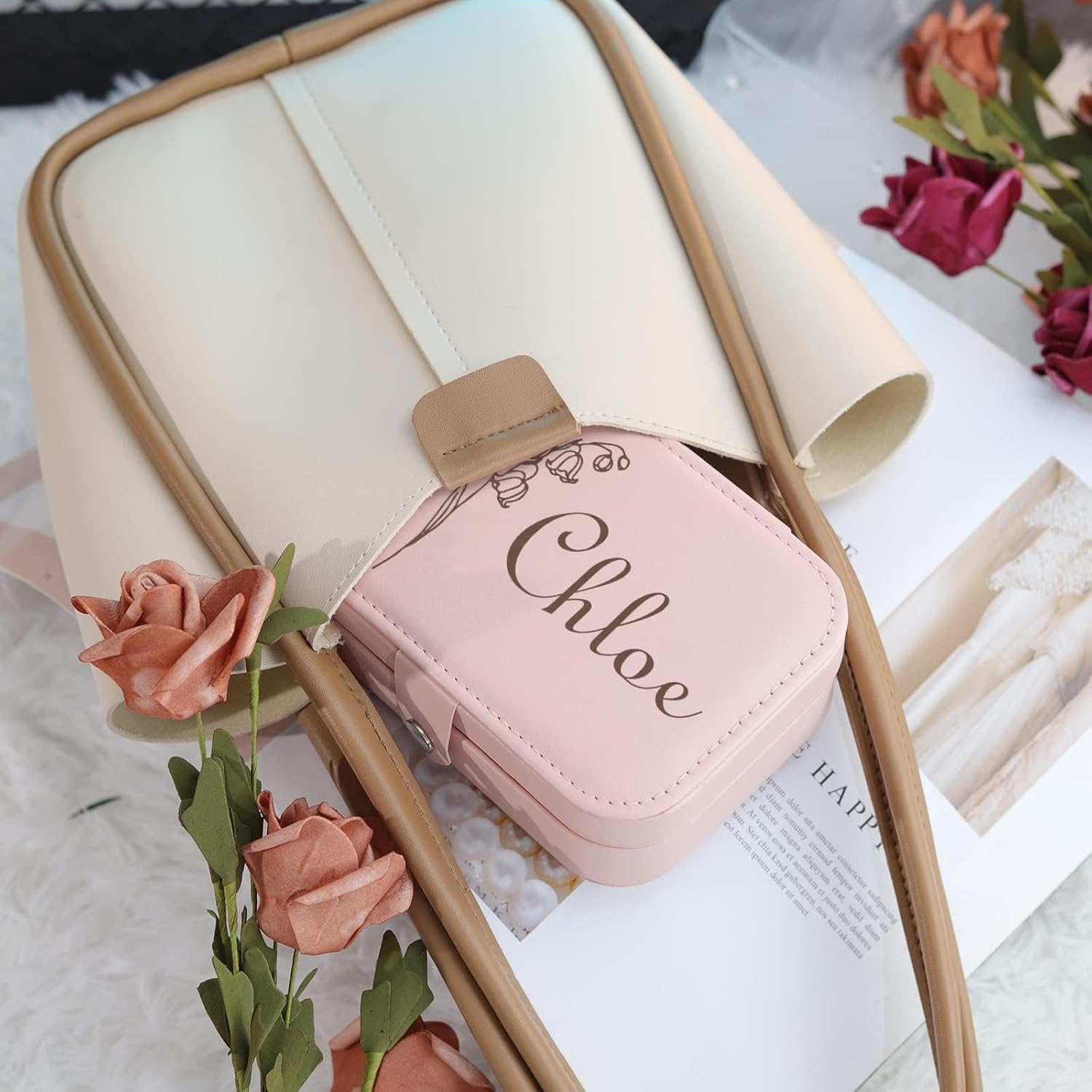 Direct Manufacturer Personalized Jewelry Box for Women, Custom Travel Jewelry Case with Name and Birth Flower, Leather Jewelry Box for Rings, Earrings, Necklaces, Personalized Gifts for Women Low MOQ