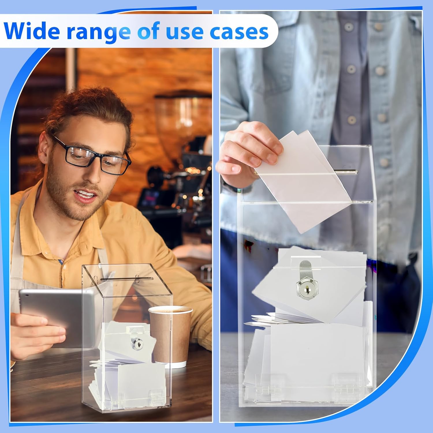 Private Label Acrylic Donation Box 10.2" x 5.6" x 4" Suggestion Box with Lock and Slot Wall Mount Safe Key Drop Ballot Clear Fundraising for Home Office Vote Custom Mold Development