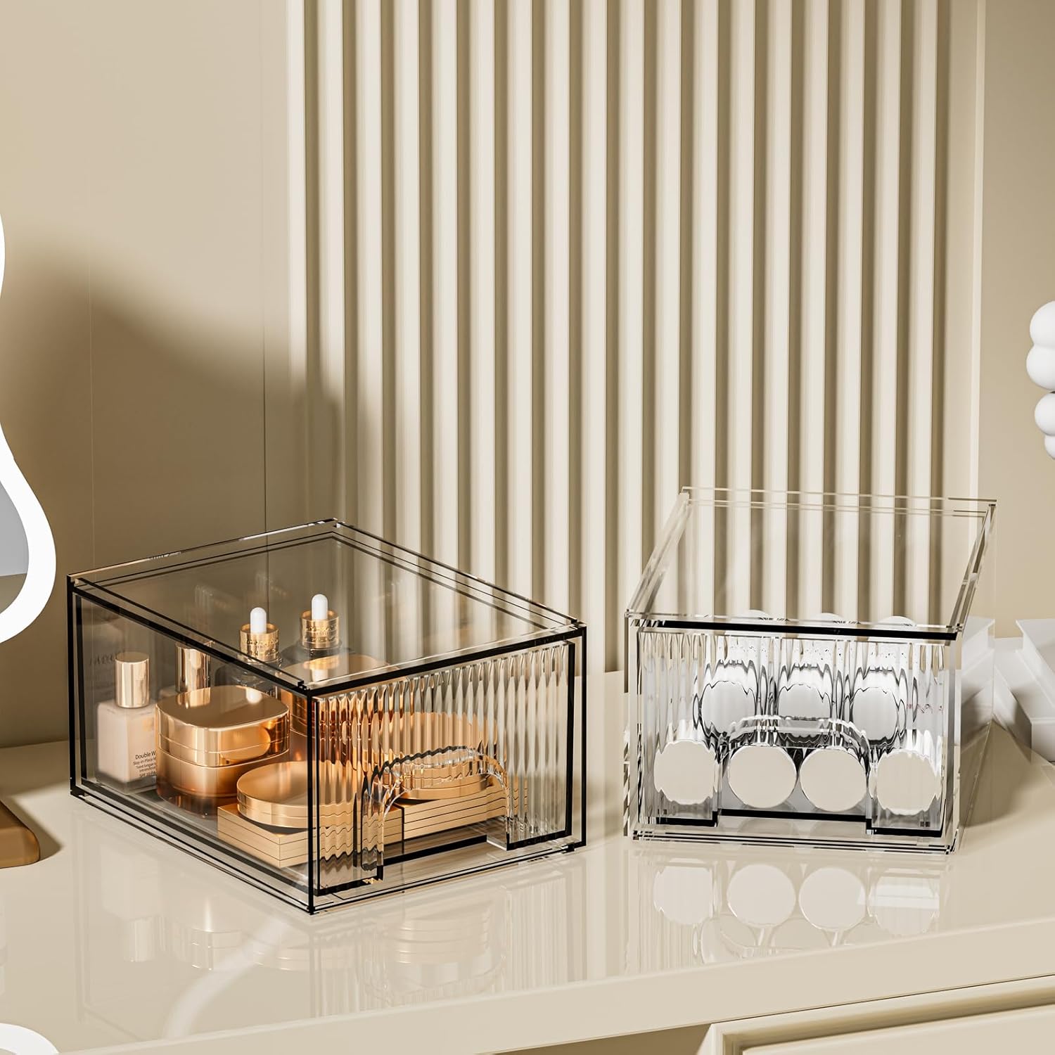 Private Label ZHIAI 2 Pack Clear Stackable Cosmetic Organizer, Acrylic Drawer, Plastic Organizer for Dresser, Vanity, Kitchen Cabinet, Pantry, Home Organization and Storage Custom Logo Service