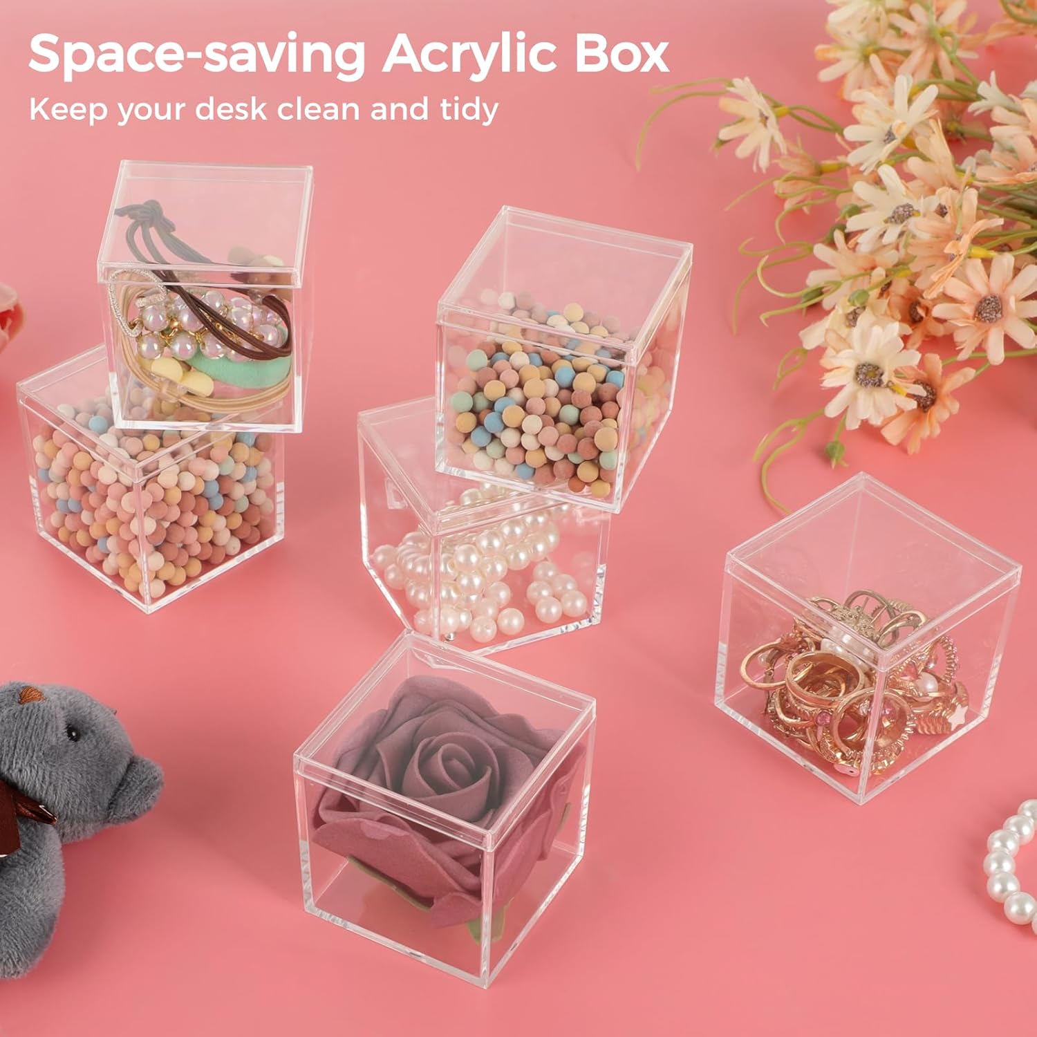Private Label 40 Pcs Acrylic Boxes - Clear Small Square Display Boxes, 2.2 x 2.2 x 2.2 in, With Lids for Candy, Pill, Earring, Jewelry, Tiny Beads Wholesale Manufacturer