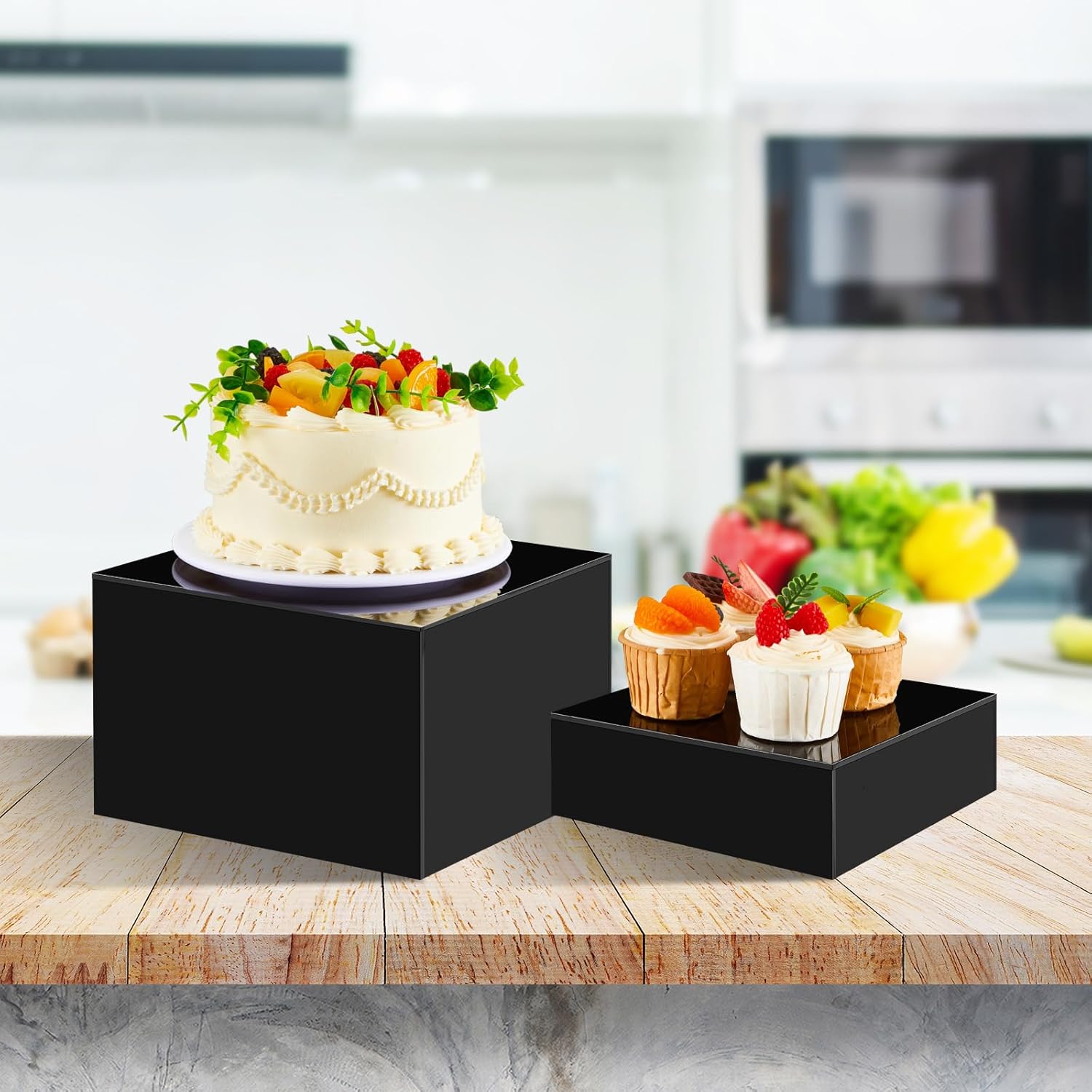 Private Label Sintuff Buffet Risers 5 Pcs Acrylic Food Display Cube for Buffet Table Dessert Cake Jewelry Figures Show Decor Acrylic Cube Boxes Nesting Risers with Hollow Bottoms(Black,6/7/8/9/10inch) OEM Wholesale Manufacturer