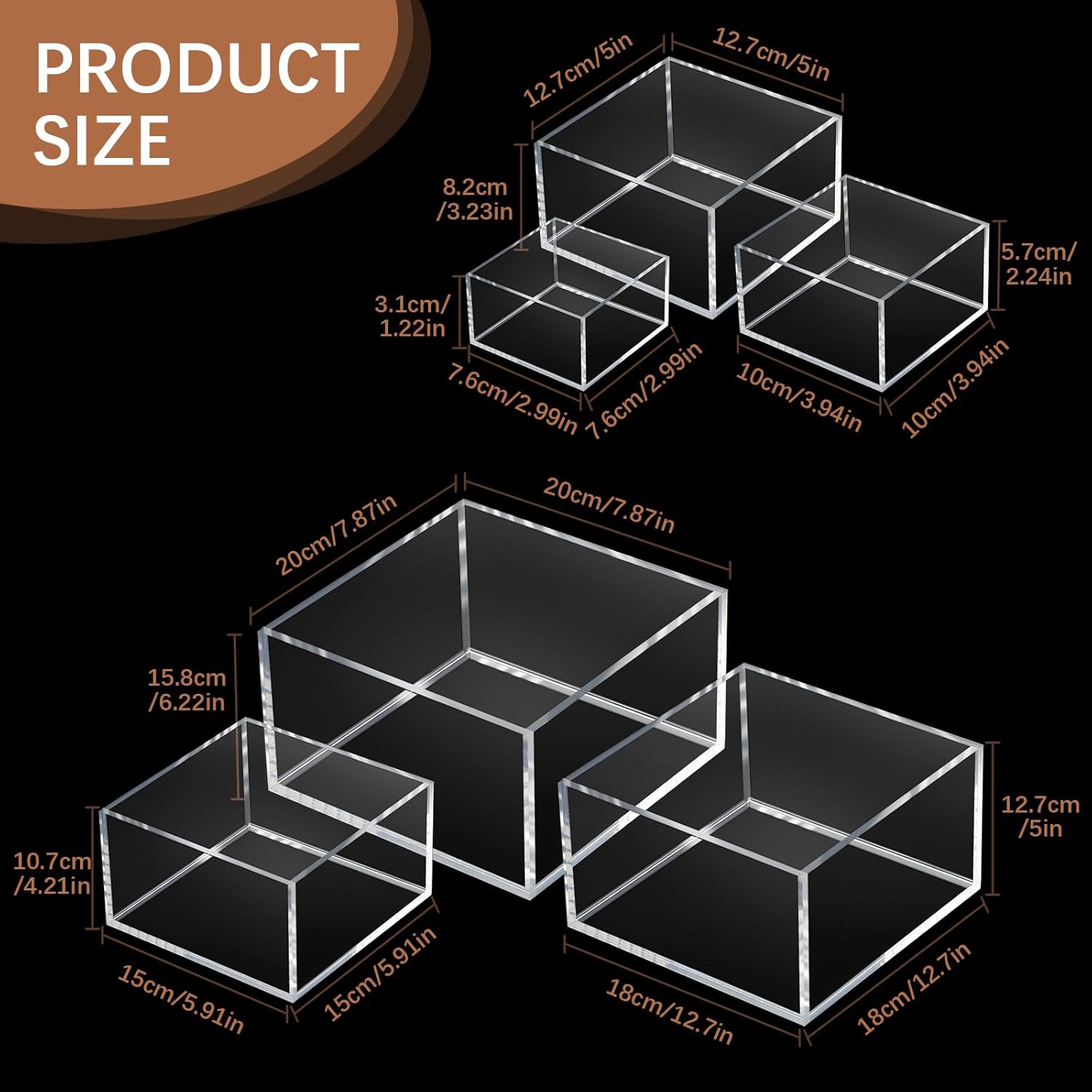 ODM Geelin 6 Pack Acrylic Risers for Display Acrylic Cube Boxes Risers Display Stands with Hollow Bottoms Decorative Stand for Jewelry Candy Table Decor 6 Sizes(Clear) Custom Logo Service