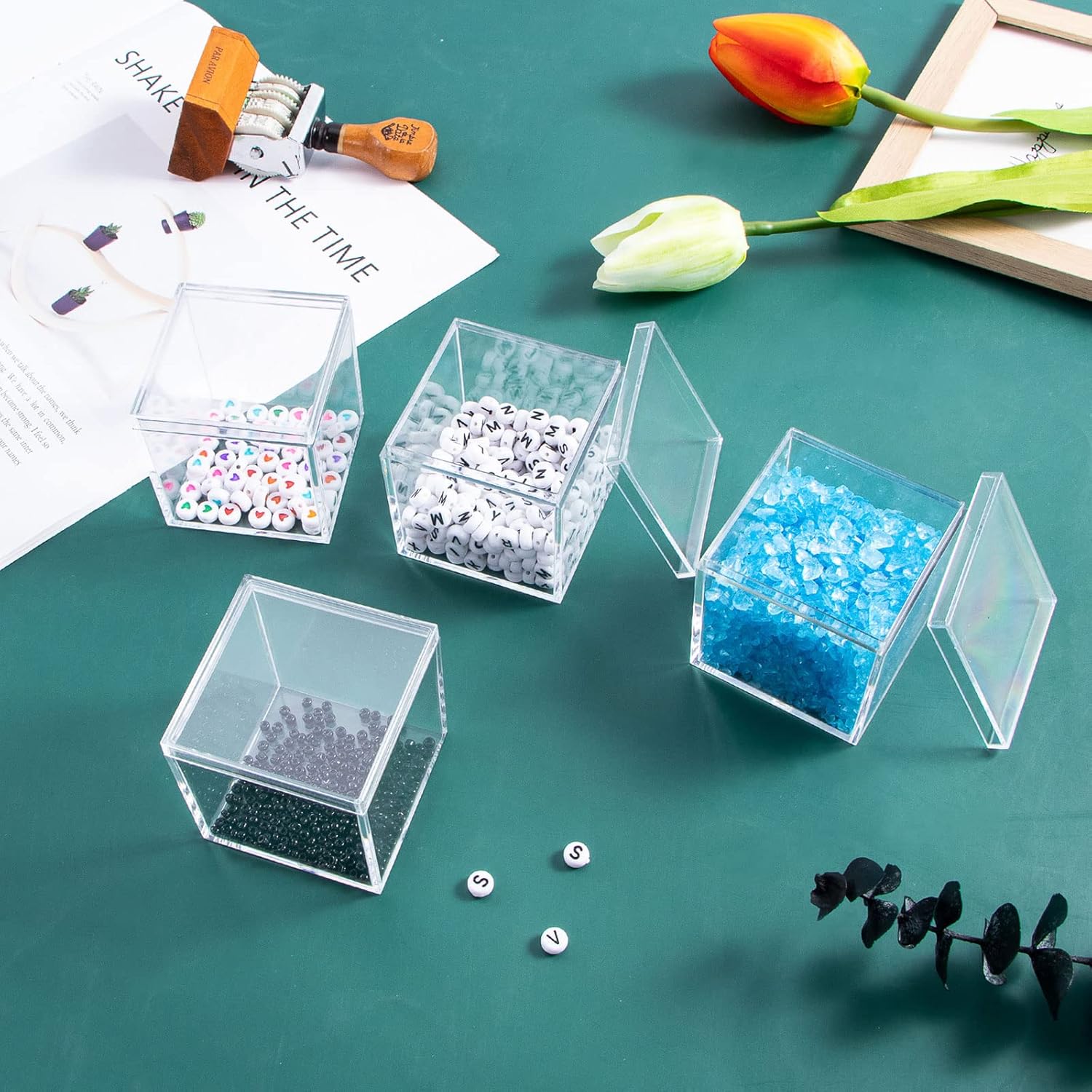 ODM 6 Packs Clear Acrylic Plastic Box, Acrylic Boxes with Lids, Small Square Plastic Containers 2.1''×2.1''×2.2'', Plastic Square Boxes for Candy, Pill and Jewelry Custom Logo Service