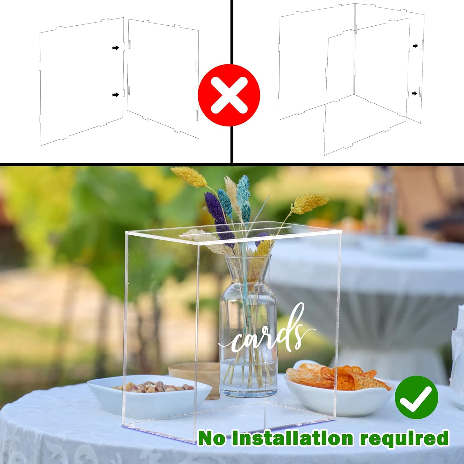 Private Label Hooqict Clear Acrylic Wedding Card Box with Slot Large Blank Gift Card Boxes for Reception, Party, Wishing Well, Money Box Holder, Graduation Decorations, Baby Shower Wholesale Manufacturer