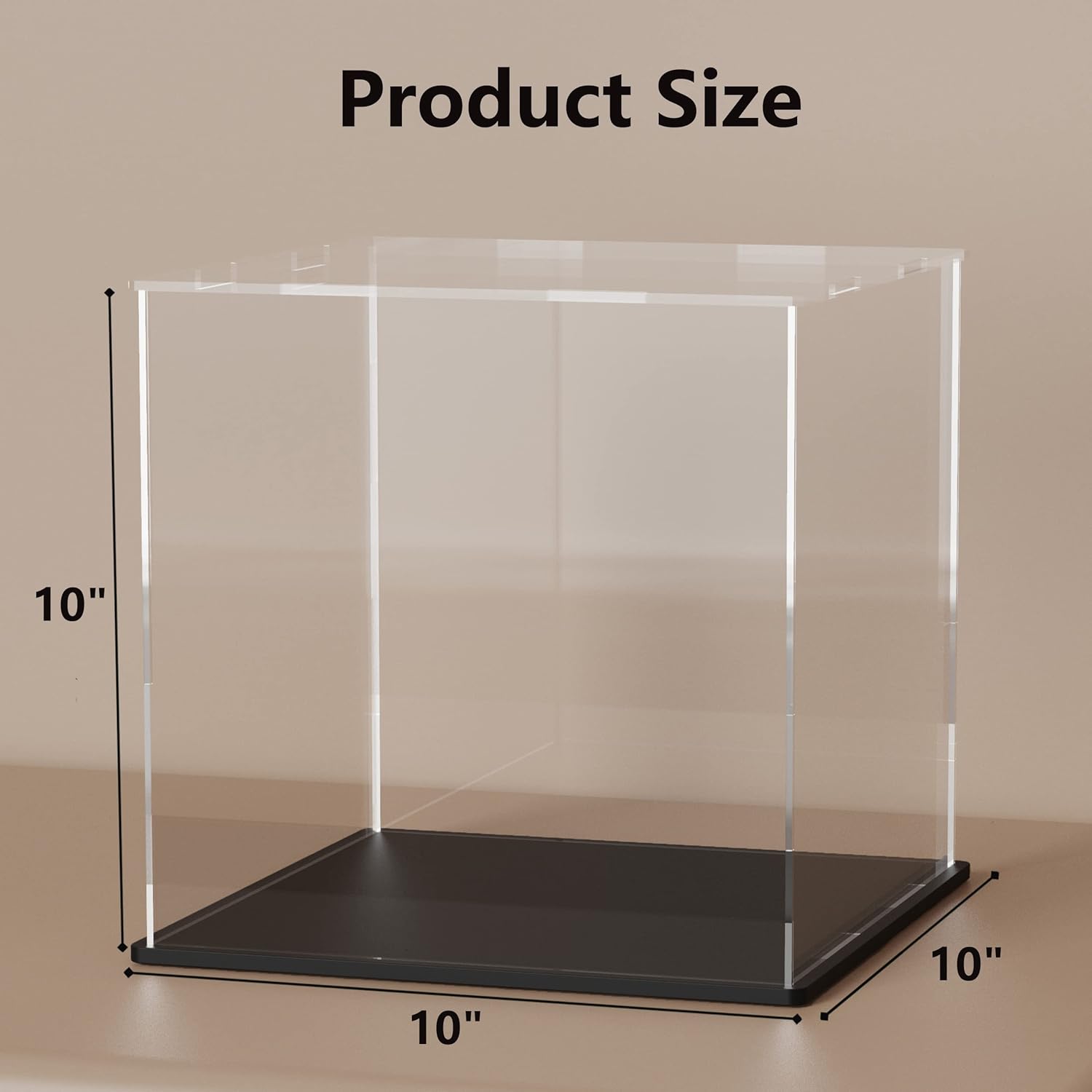 Wholesale OEM ODM 10 Inch Clear Acrylic Display Case, Cube Acrylic Box for Collectibles Showcase, Plexiglass Case with Matt Black Stand for Toys, Arts and Figures Factory & Supplier