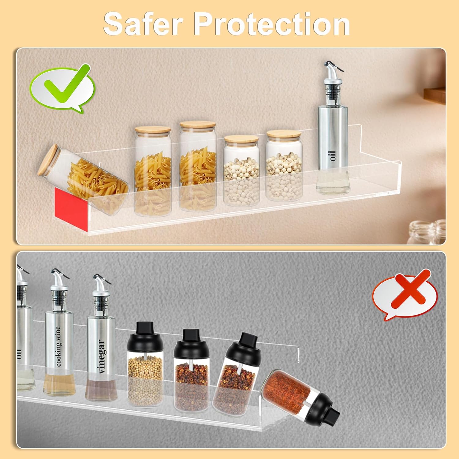 Private Label Acrylic Spice Rack Wall Mount 15 Inch Clear Floating Shelves Invisible Hanging Kids Bookshelf for Kitchen Office Bathroom (2 Pack) Dropshipping Friendly