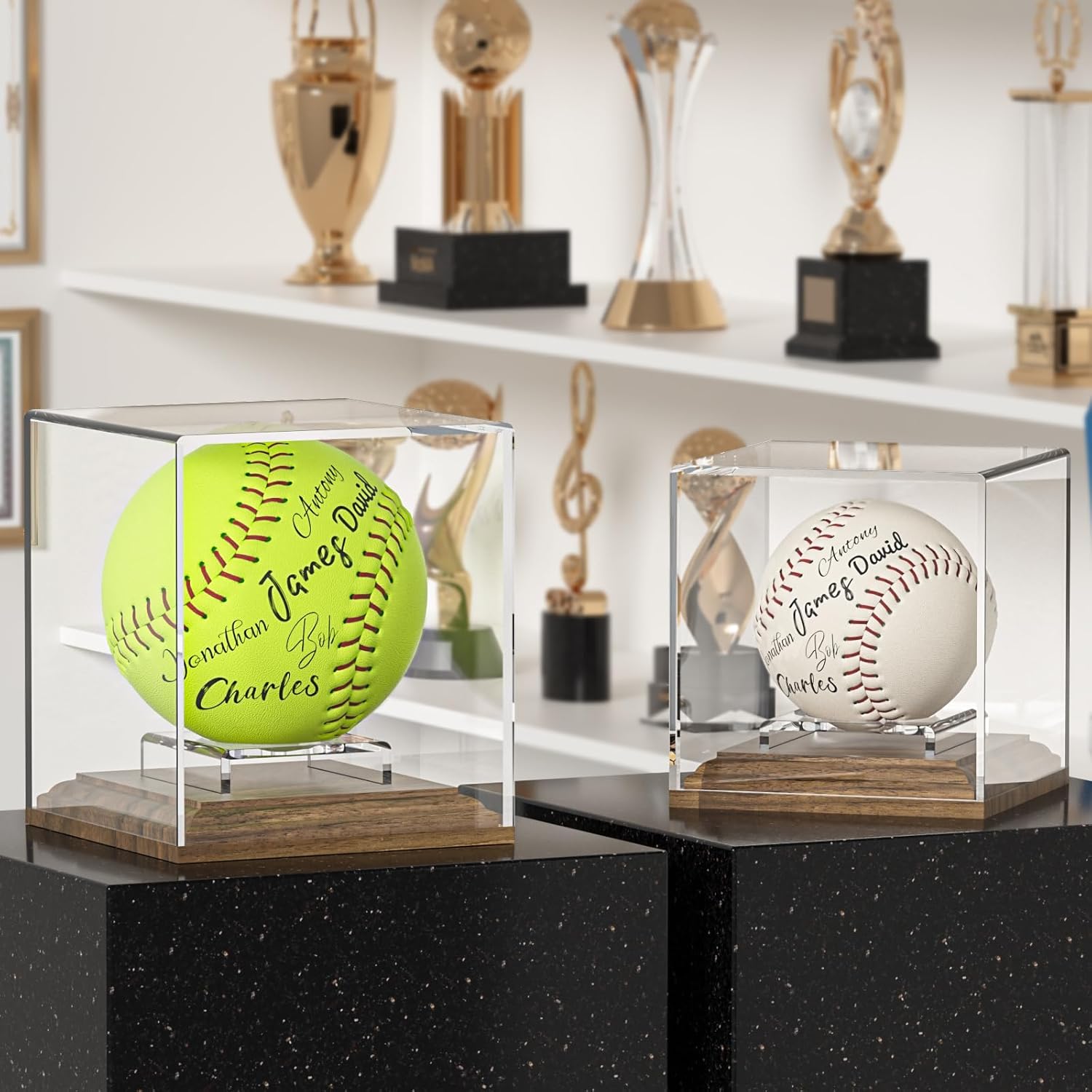 ODM Baseball Case Display for Balls Walnut Wood Base Acrylic Baseball Display Case Baseball Holder Stand Cube Memorabilia Showcase Autograph Ball Protector for Official Size Ball Display Custom Logo Service