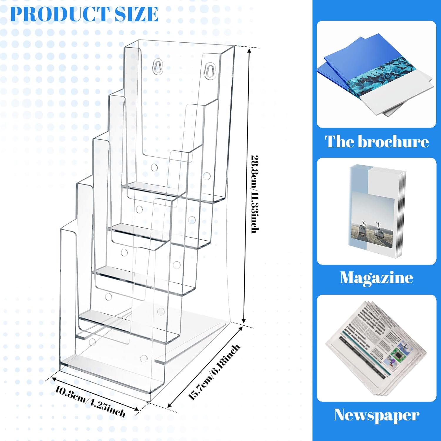 Wholesale 2 Pack Acrylic Brochure Holder 5 Tier Clear Brochure Display Stand Impact Resistant Sturdy Literature Rack Organizer Plastic Brochure Holder for Magazine, Literature, Booklet (2) China Factory Bulk Supply
