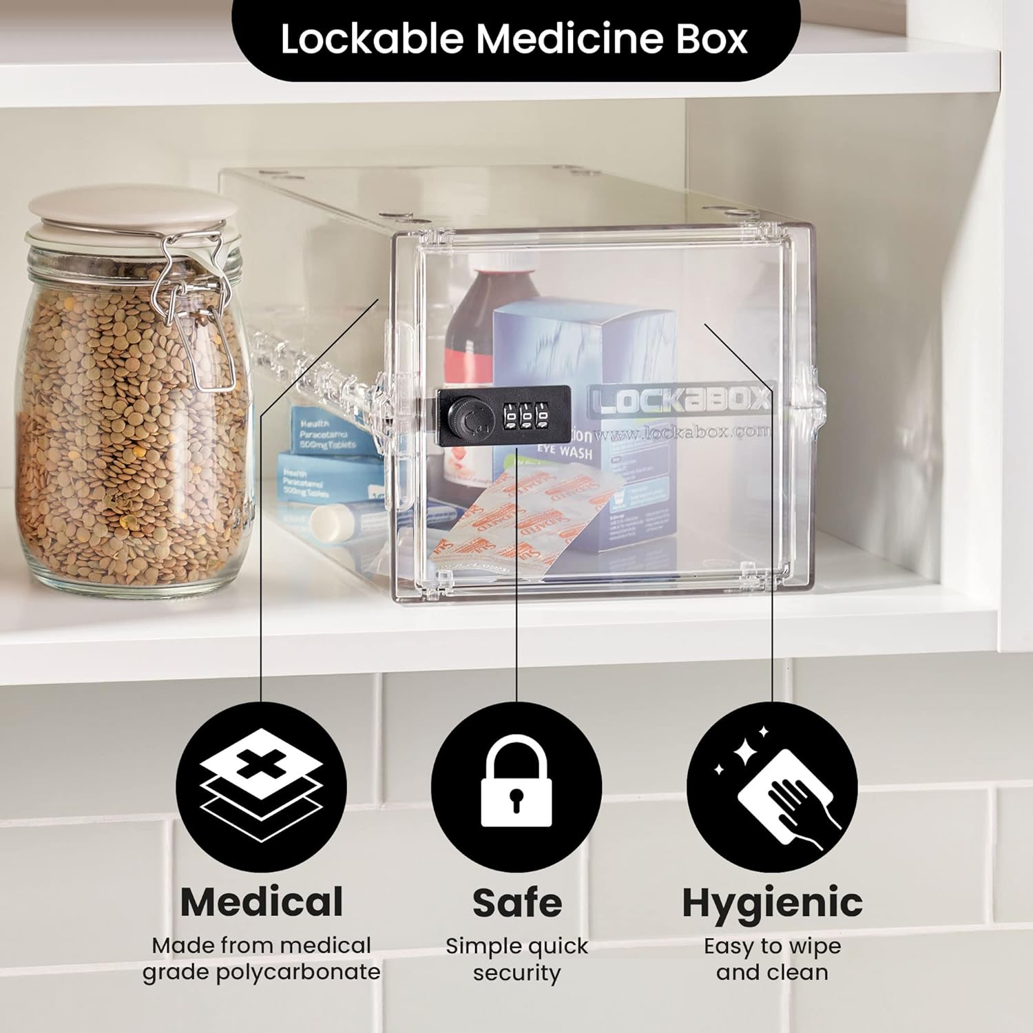 Private Label Lockabox One™ | Premium Lock Box | 10 Litre Combination Lock Box For Food, Medicine & Home Safety | External Size 12 x 8 x 6.6 inches (Crystal) Custom Mold Development
