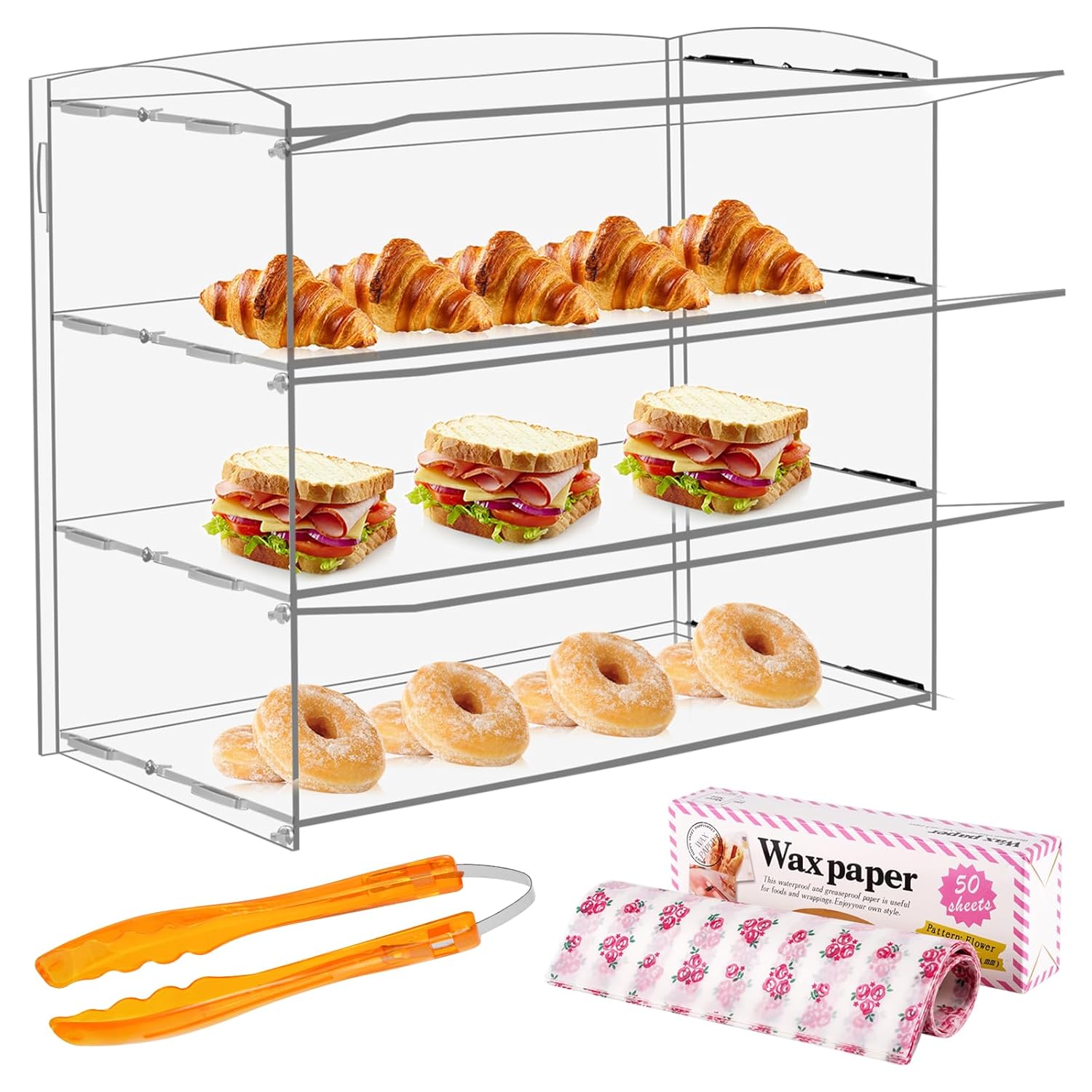 Acrylic Display Case Bakery Pastry Display Case Retail Display Counter Cases Acrylic Display Shelf Donut Cookie Display Cabinet Plastic Case