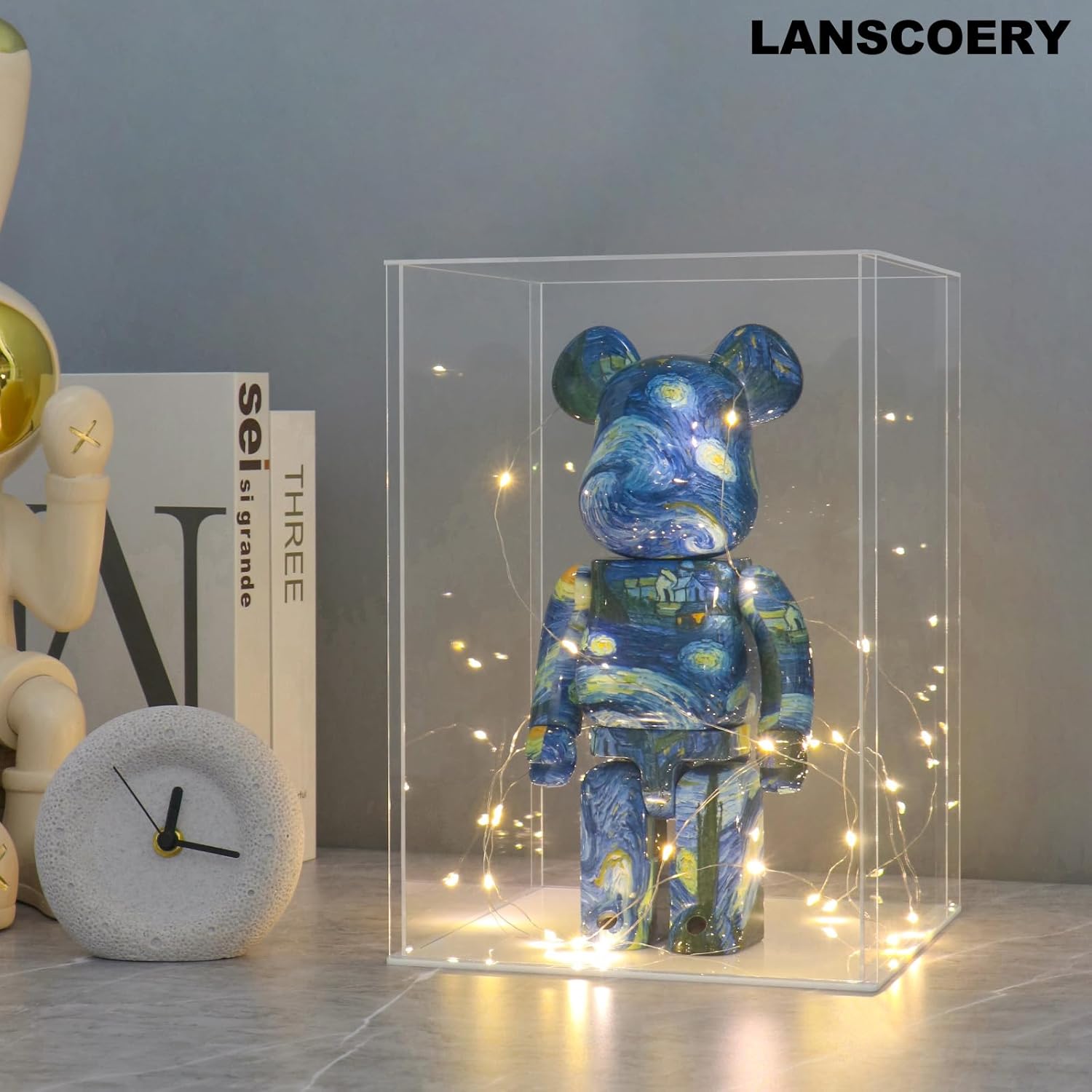 Private Label LANSCOERY Acrylic Display Case, Assemble Small Showcase Display Box for Collectibles, with Dustproof & Seamless Display Design, 4x4x6inch White Base OEM Wholesale Manufacturer