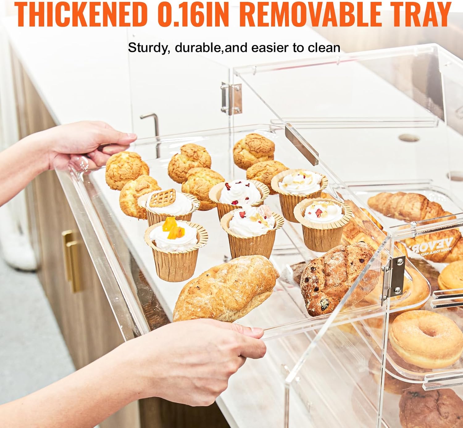 Wholesale OEM ODM VEVOR Pastry Display Case, 2-Tier Commercial Countertop Bakery Display Case, Acrylic Display Box with Rear Door Access & Removable Shelves, Keep Fresh for Donut Bagels Cake Cookie, 20.7"x13.2"x11.9" Factory & Supplier