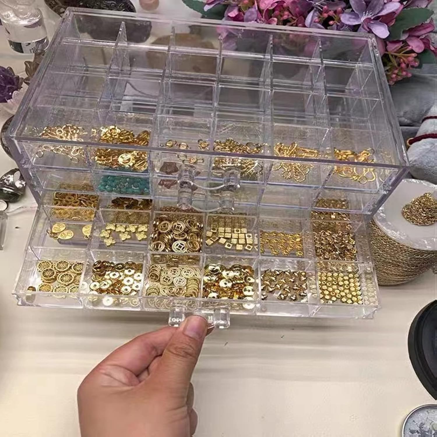 Direct Manufacturer Feadily Acrylic Jewelry Organizer Box, Jewelry Drawer Organizer With 5 Drawers 120 Grids, Clear Low MOQ
