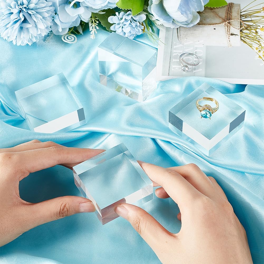 ODM OLYCRAFT 2pcs Clear Acrylic Cube 2 x 2 x 0.9 Inch Acrylic Square Display Block Rectangle Clear Polished Acrylic Display Cube Acrylic Display Block for Ring Jewelry Display Custom Logo Service