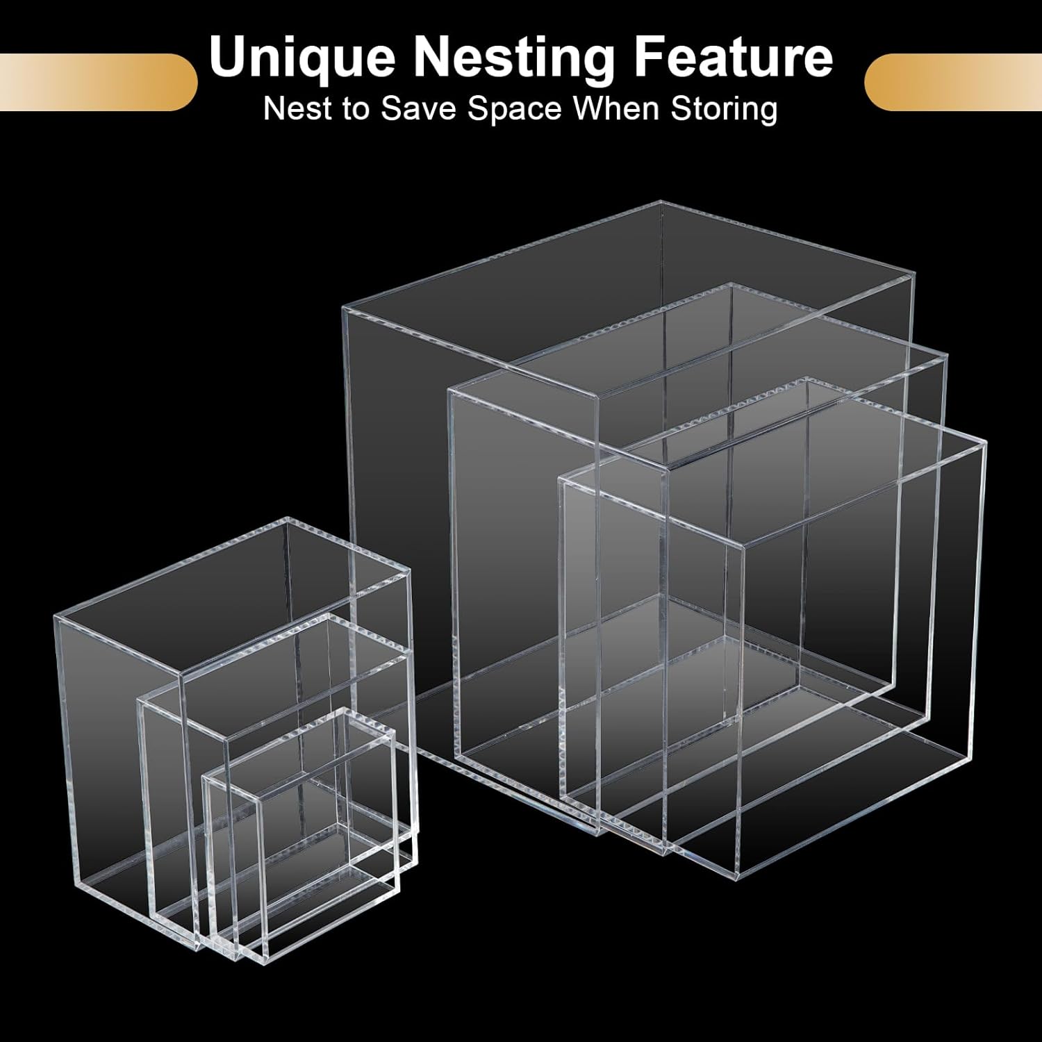 ODM Cliselda 6Pcs Clear Acrylic Boxes for Display, Food Risers for Buffet Table Party Cupcake Candy Desset,Acrylic Nesting Risers Display Stands Cube Boxes with Hollow Bottoms Custom Logo Service