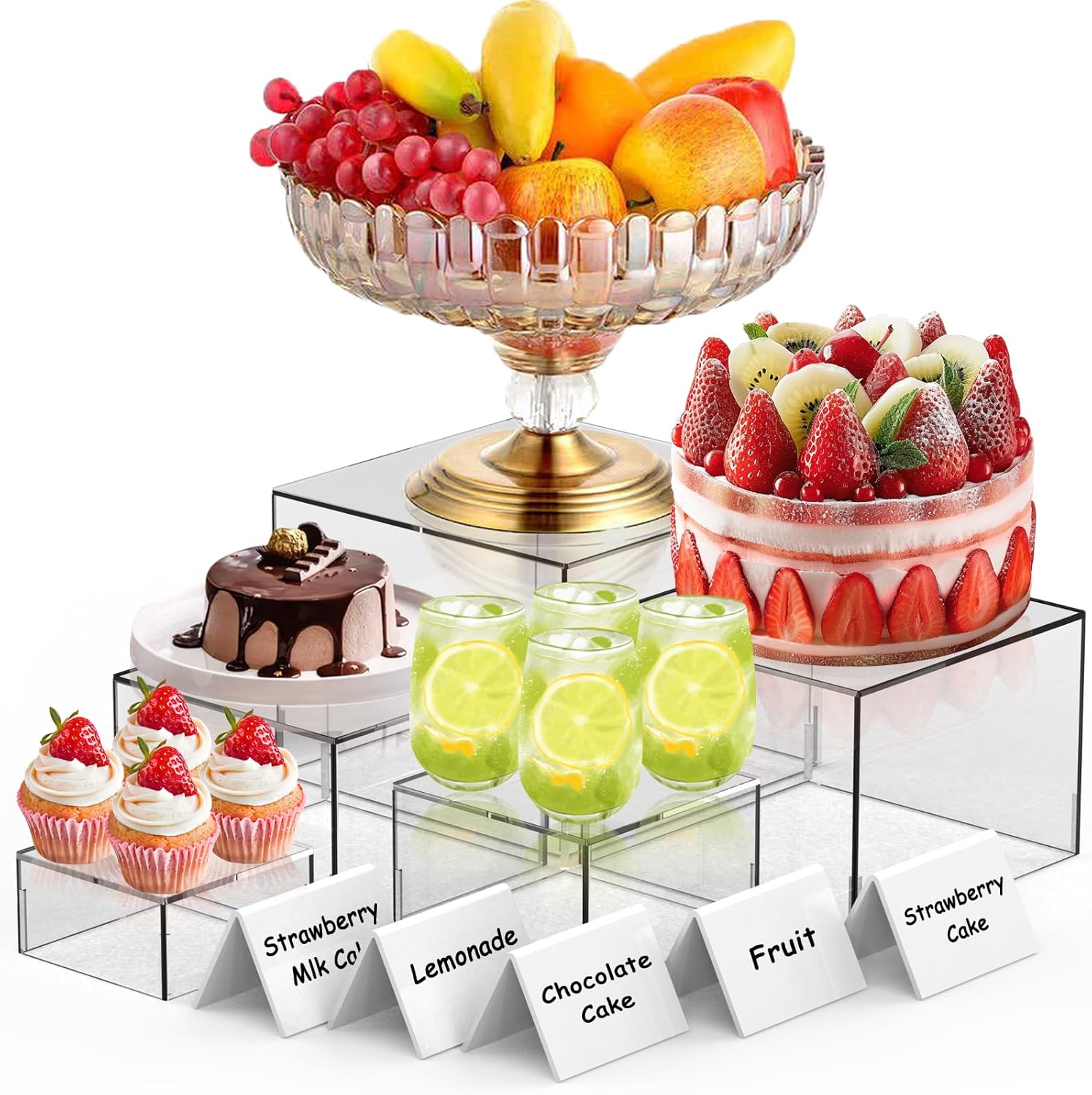 5 Packs Acrylic Cube Display Stand, Clear Buffet Risers for Food, Dessert, Drinks, 5-sided Acrylic Boxes Stand for Party, Catering, Wedding, Retail Showcase