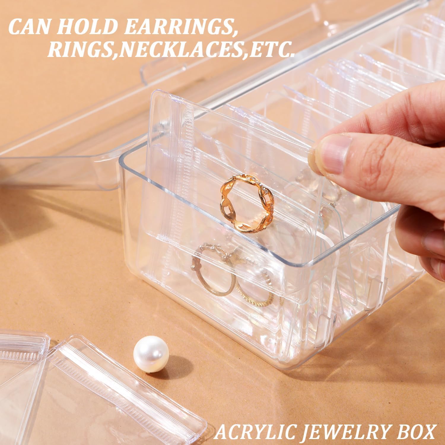 Direct Manufacturer Acrylic Jewelry Box Organizer, Clear Jewelry Organizer and Storage with 30 Portable Anti Tarnish Jewelry Bags, Jewelry Travel Bag for Rings,Necklaces, Earrings Organizer for Women Girls, Clear Low MOQ