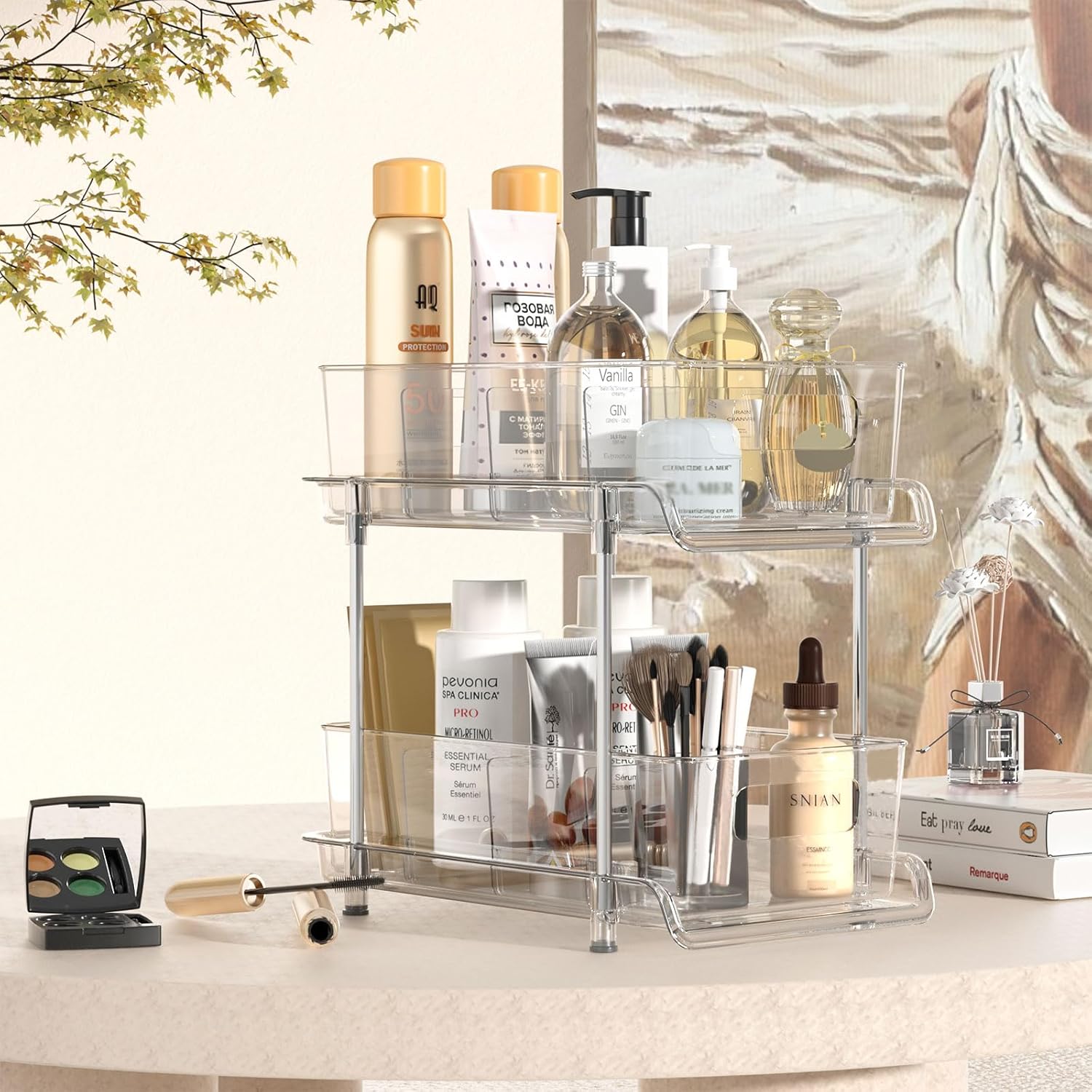 Private Label HIHEGD 2-Tier Bathroom Organizer with Dividers, Clear Under Sink and Pull-Out Cabinet Organizer for Kitchen and Pantry Storage Factory Direct Price