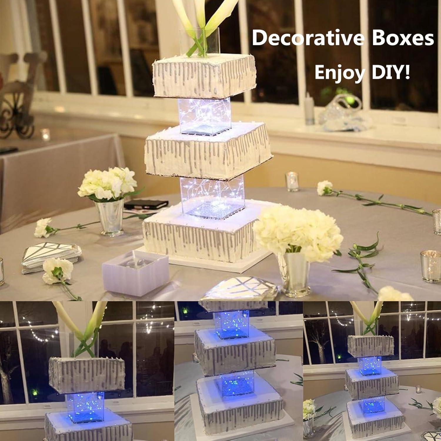 ODM Clisela 3pcs Acrylic Cube Display Stands Box Risers with Hollow Bottoms, Food Risers for Buffet Table, Decorative Display Stand Shelf for Dessert Collectibles Jewelry Figures Show - Clear 3" 4" 5" Custom Logo Service