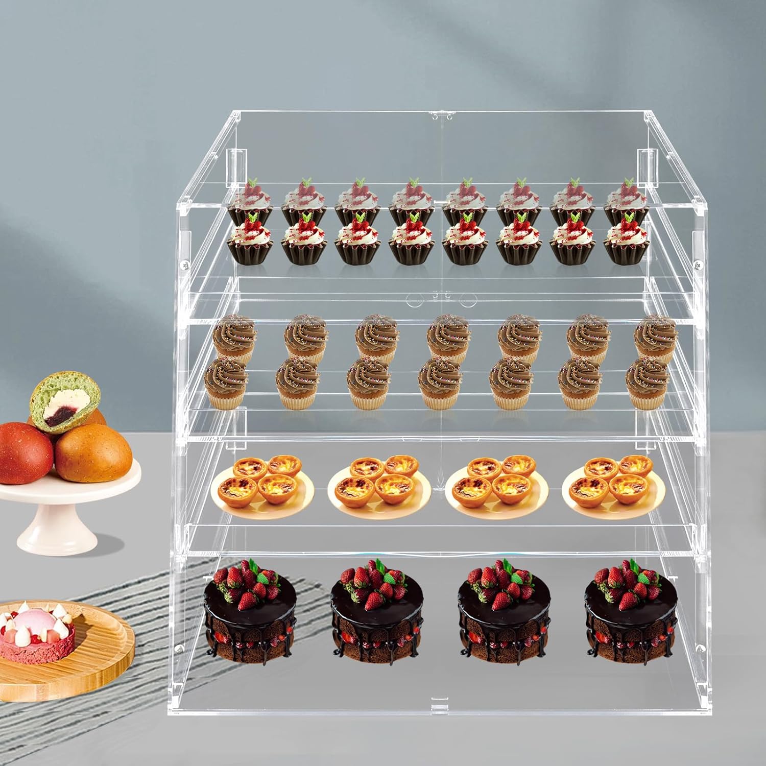 Wholesale OEM ODM 3 Tray Acrylic Bakery Display Case, 18.7 x 17.7 x 17.7 Inch Clear Countertop Pastry Display with Door for Bakery Dessert Cupcake Factory & Supplier