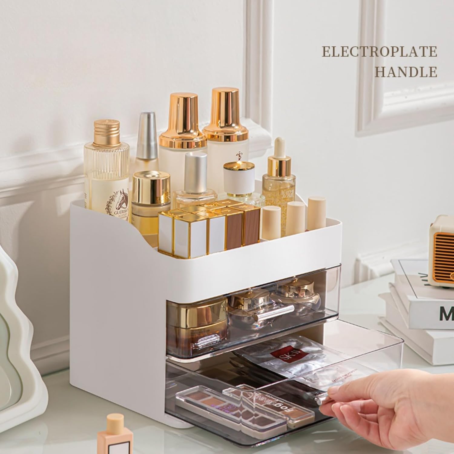 Private Label Pink Makeup & Skincare Organizer - 2 Drawer Vanity Storage Box with Cosmetic Display Case Factory Direct Price
