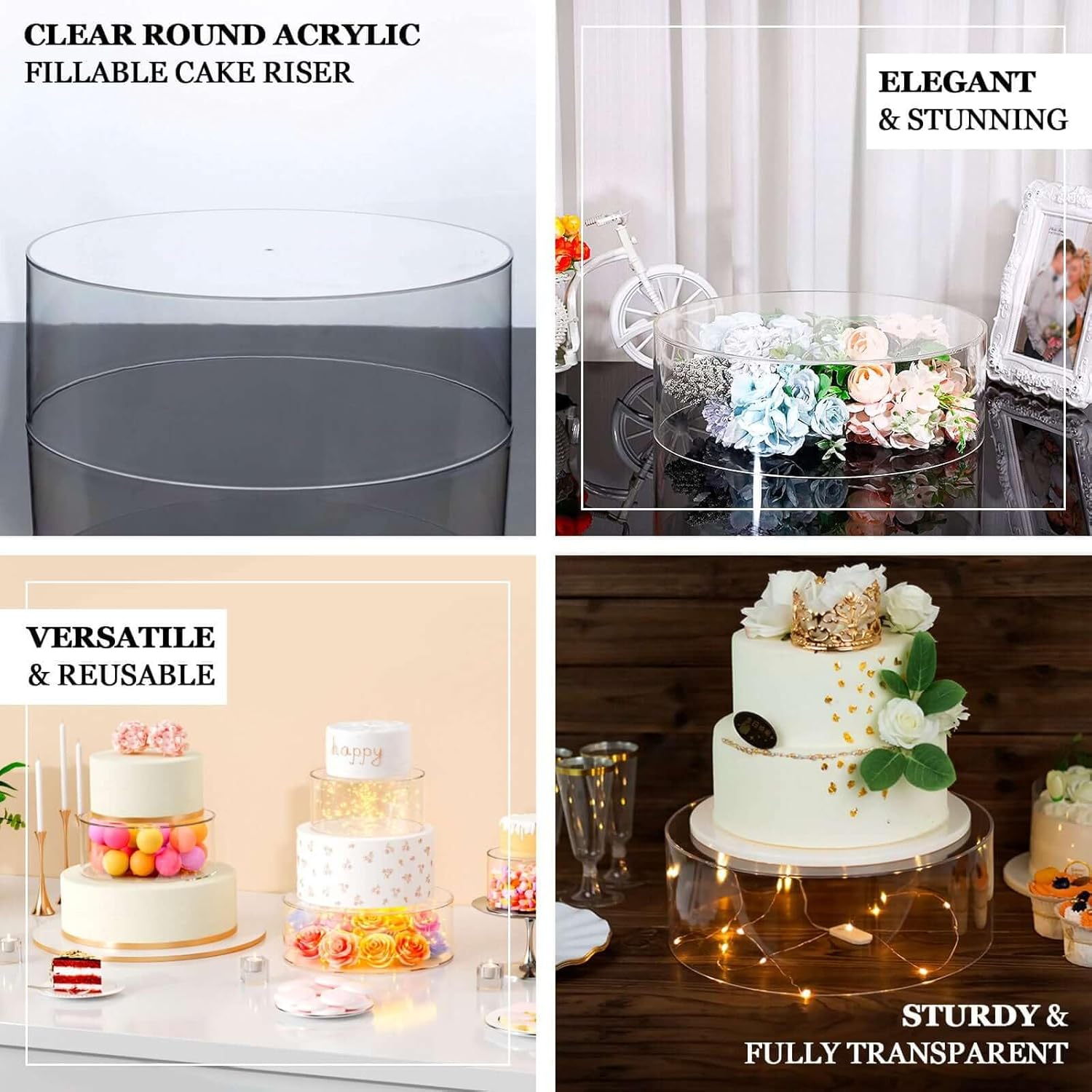 Private Label Efavormart 14" Round Clear Acrylic Cake Stand, Transparent Fillable Display Box, Pedestal Riser with Hollow Bottom OEM Wholesale Manufacturer