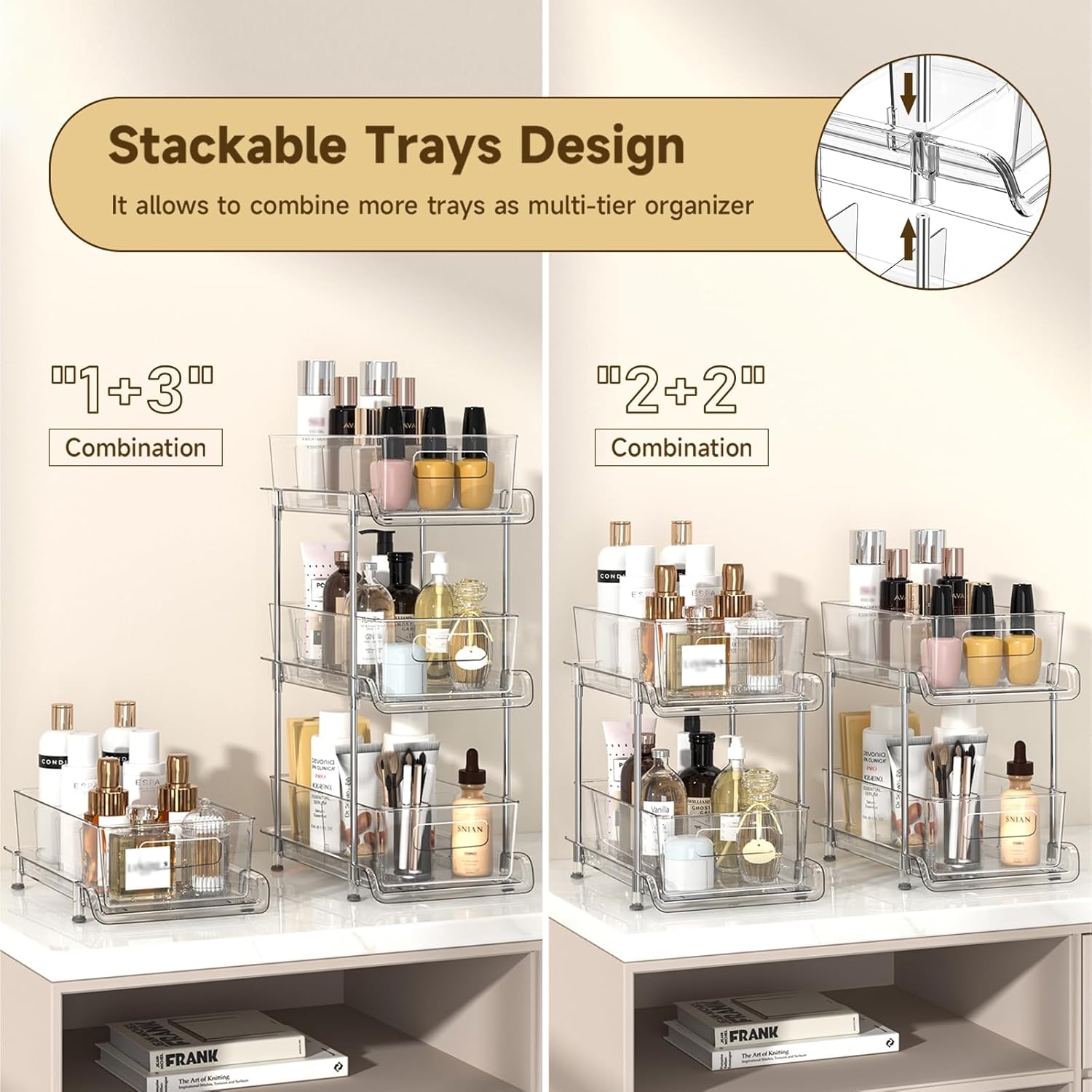 Private Label HIHEGD 2-Tier Bathroom Organizer with Dividers, Clear Under Sink and Pull-Out Cabinet Organizer for Kitchen and Pantry Storage Factory Direct Price