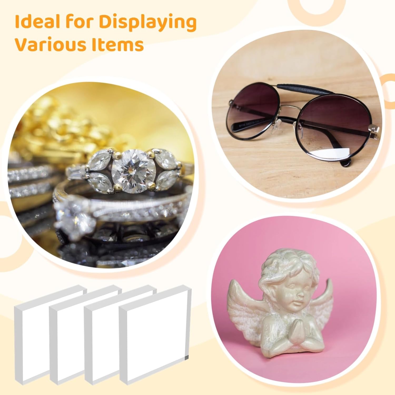 ODM 4 Pcs Acrylic Blocks for Display - 6×6×1" Clear Acrylic Cubes, Square Jewelry Display Risers, Polished Ring Display Holder Bases, Cake Craft Showcase Stands Custom Logo Service